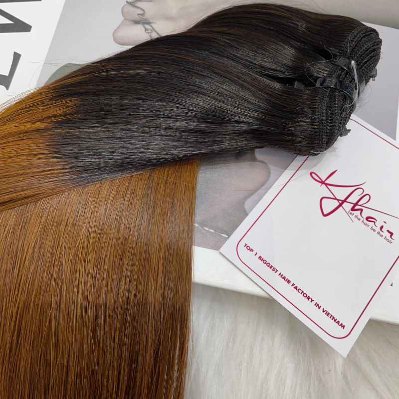 Ombre Black Brown Color Bone Straight Remy Human Hair Weft KF23 - Image 7
