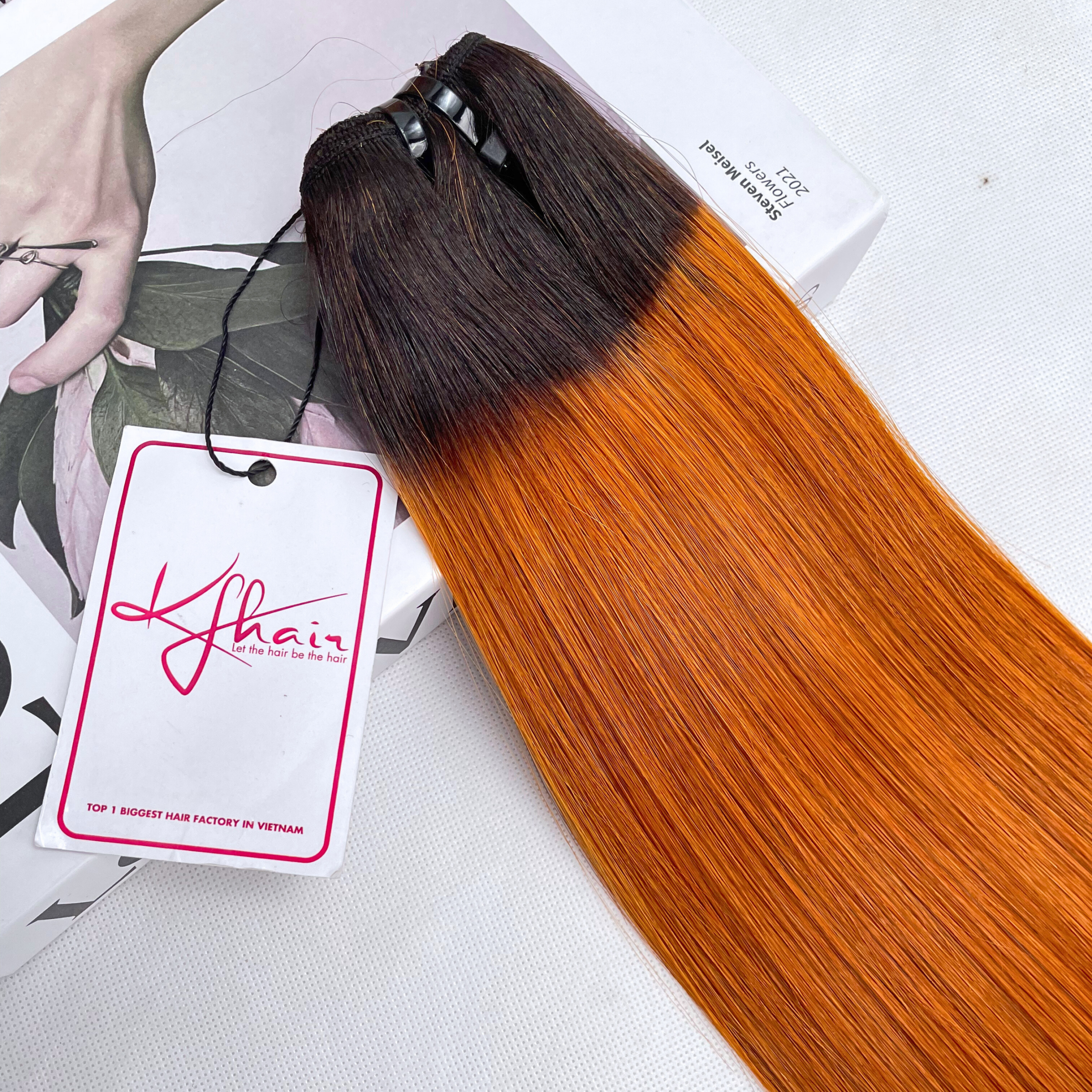 Ombre Orange Color Bone Straight Remy Human Hair Weft KF12 - Image 3