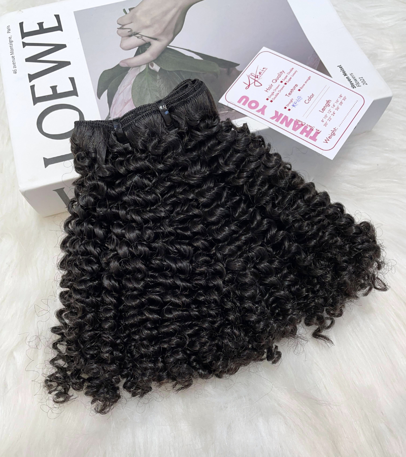 Natural Black Color Kinky Curly Remy Human Hair Weft KF49 - Image 3