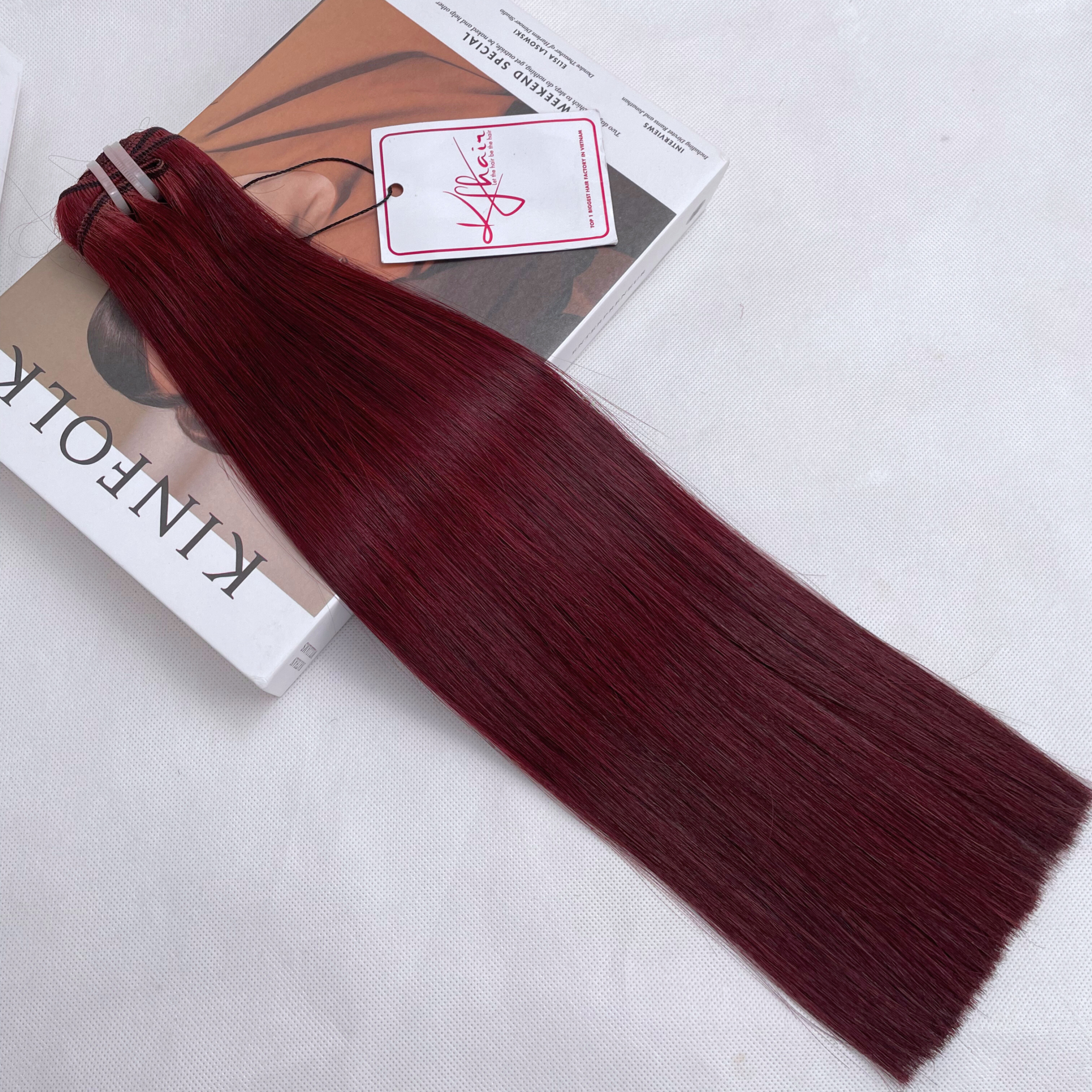 Wine Color Bone Straight Remy Human Hair Weft KF06 - Image 3