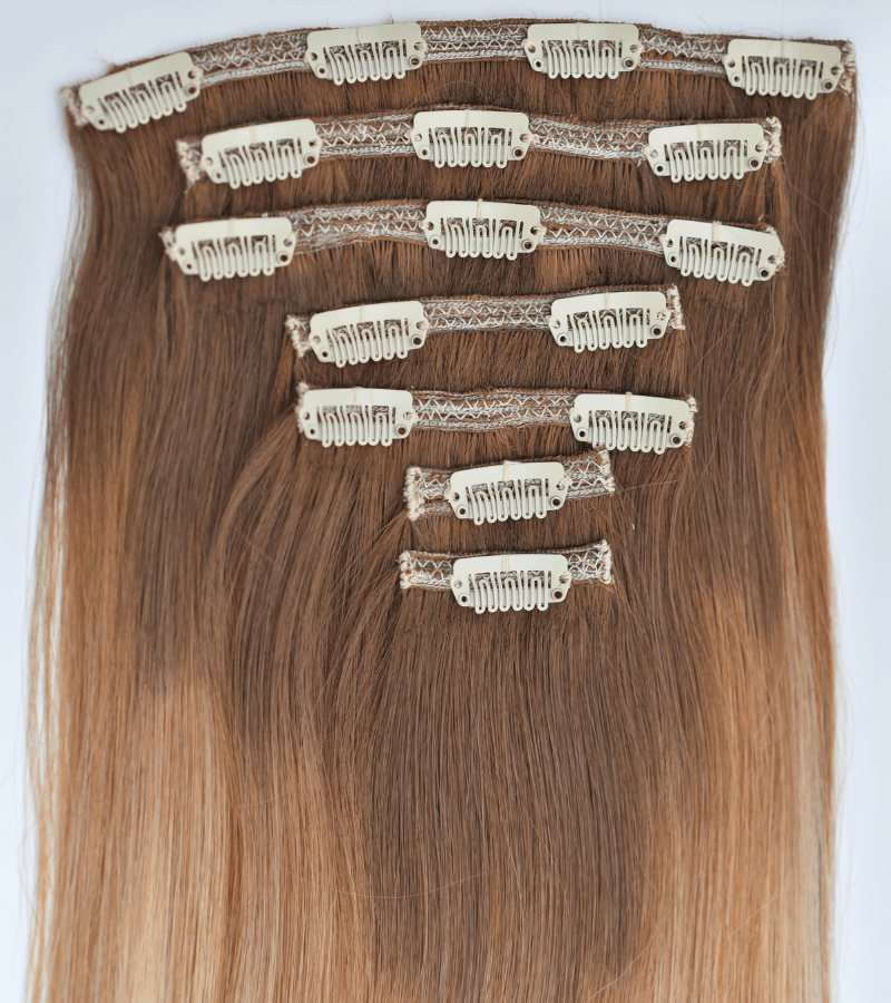 Ash Blonde Mix Platinum Blonde Ombre Color Straight Clip in Hair Extensions 7pcs/120g - Image 3