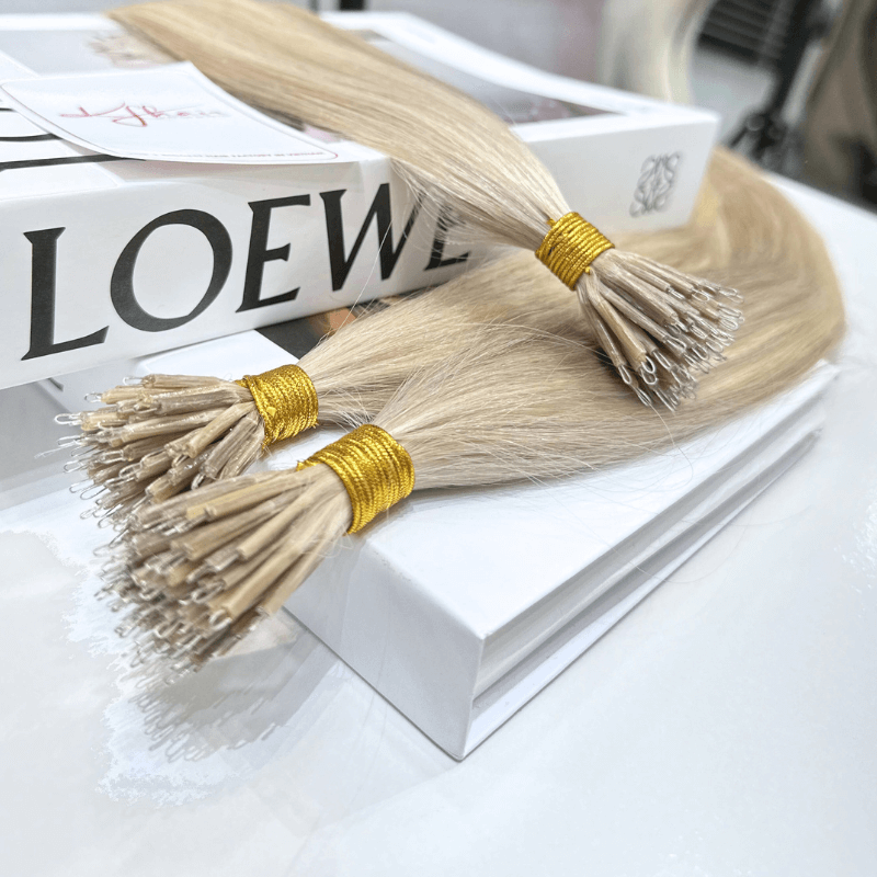 Viking Blonde Color Straight Nano Ring Hair Extensions - Image 6