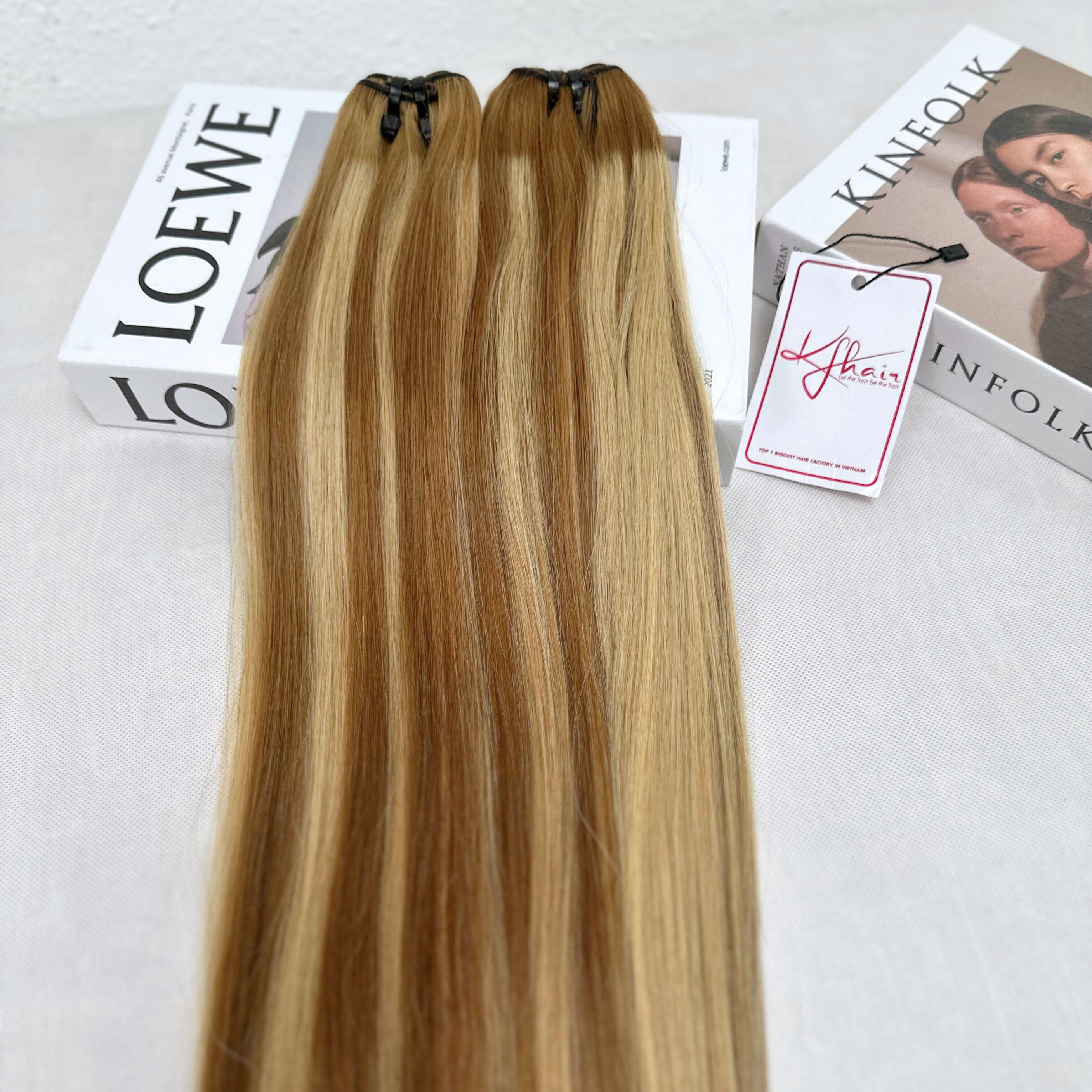 Light Piano Brown Blonde Color Bone Straight Remy Human Hair Weft KF32 - Image 4