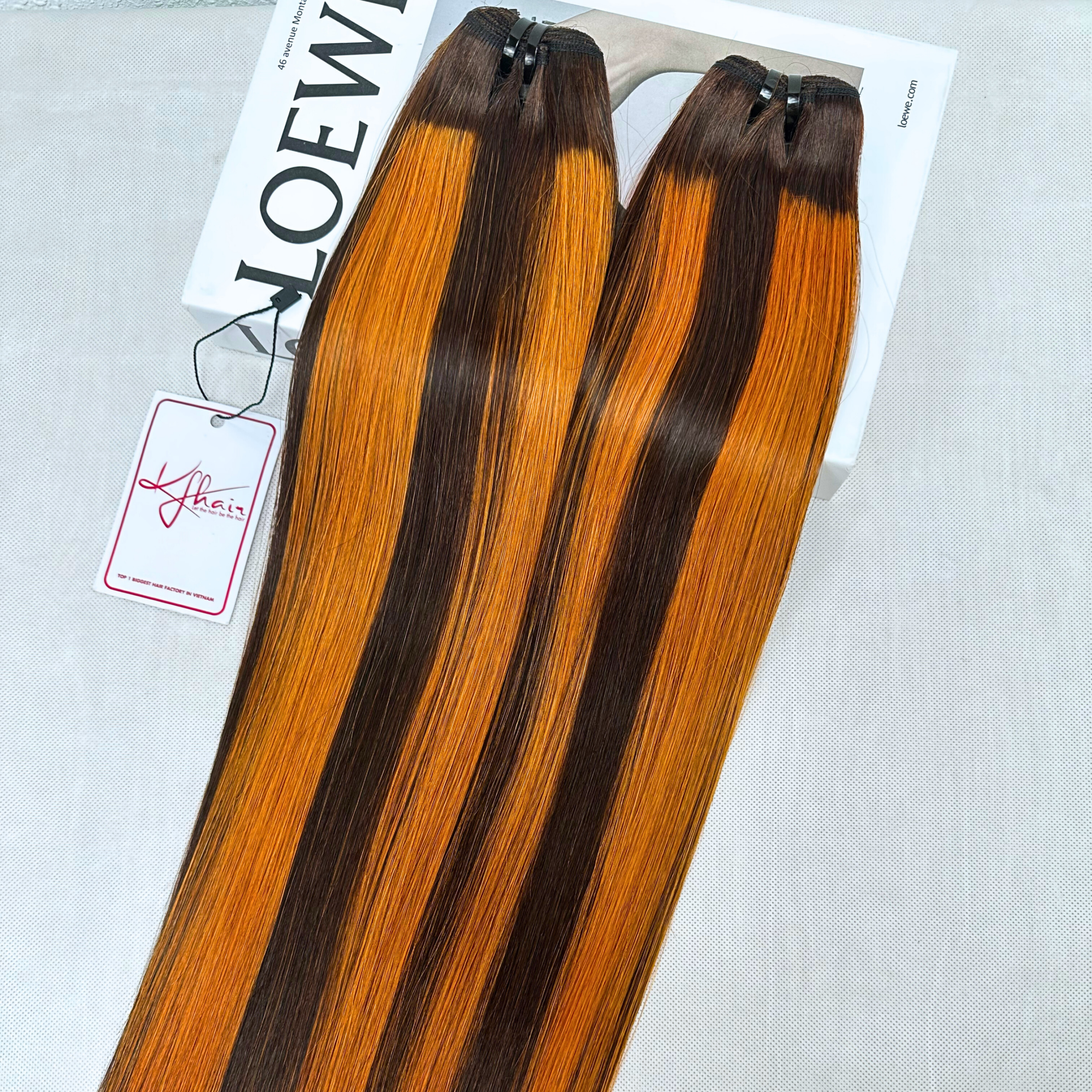 Orange Highlight Piano Color Bone Straight Remy Human Hair Weft KF18 - Image 3