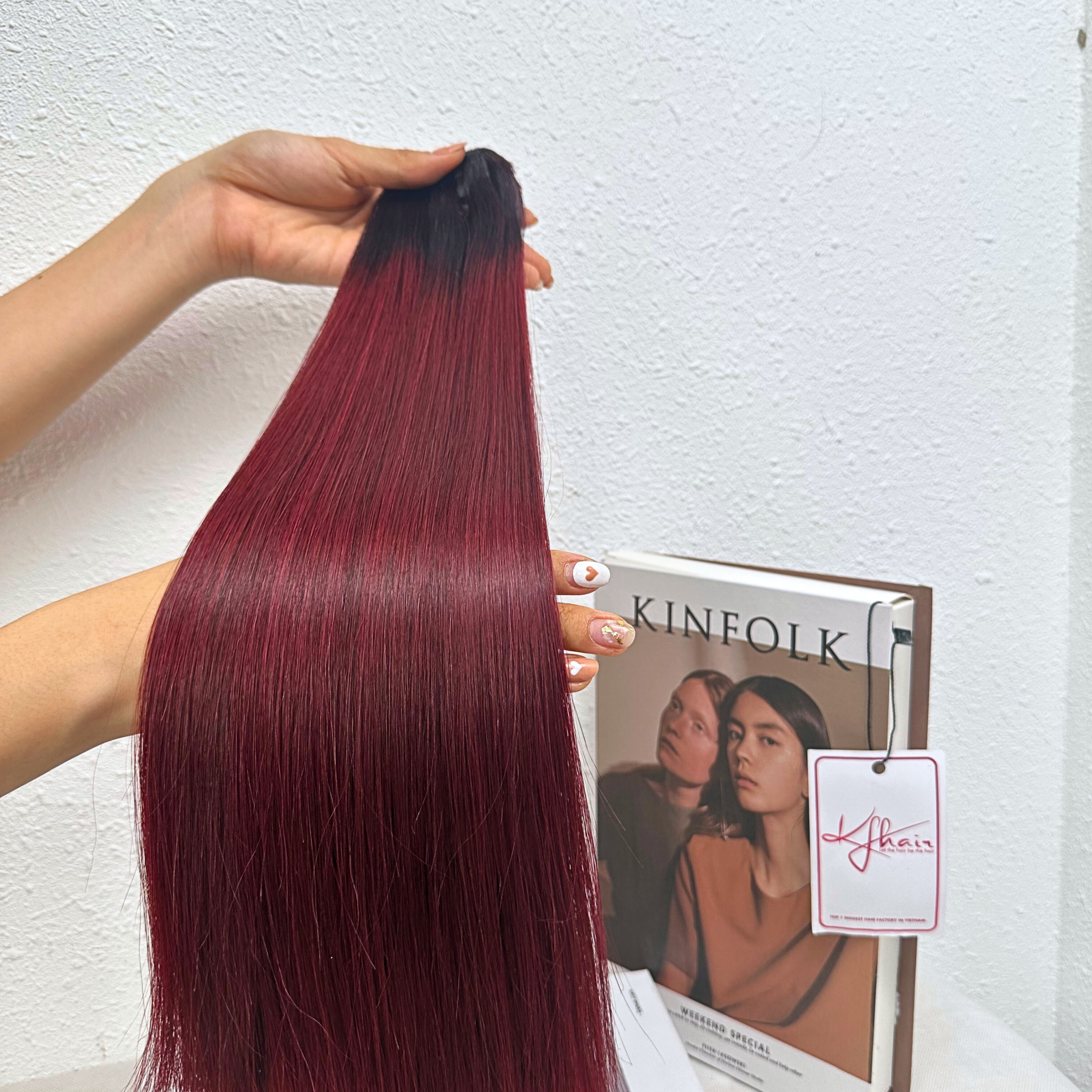 Ombre Wine Color Bone Straight Remy Human Hair Weft KF16 - Image 3
