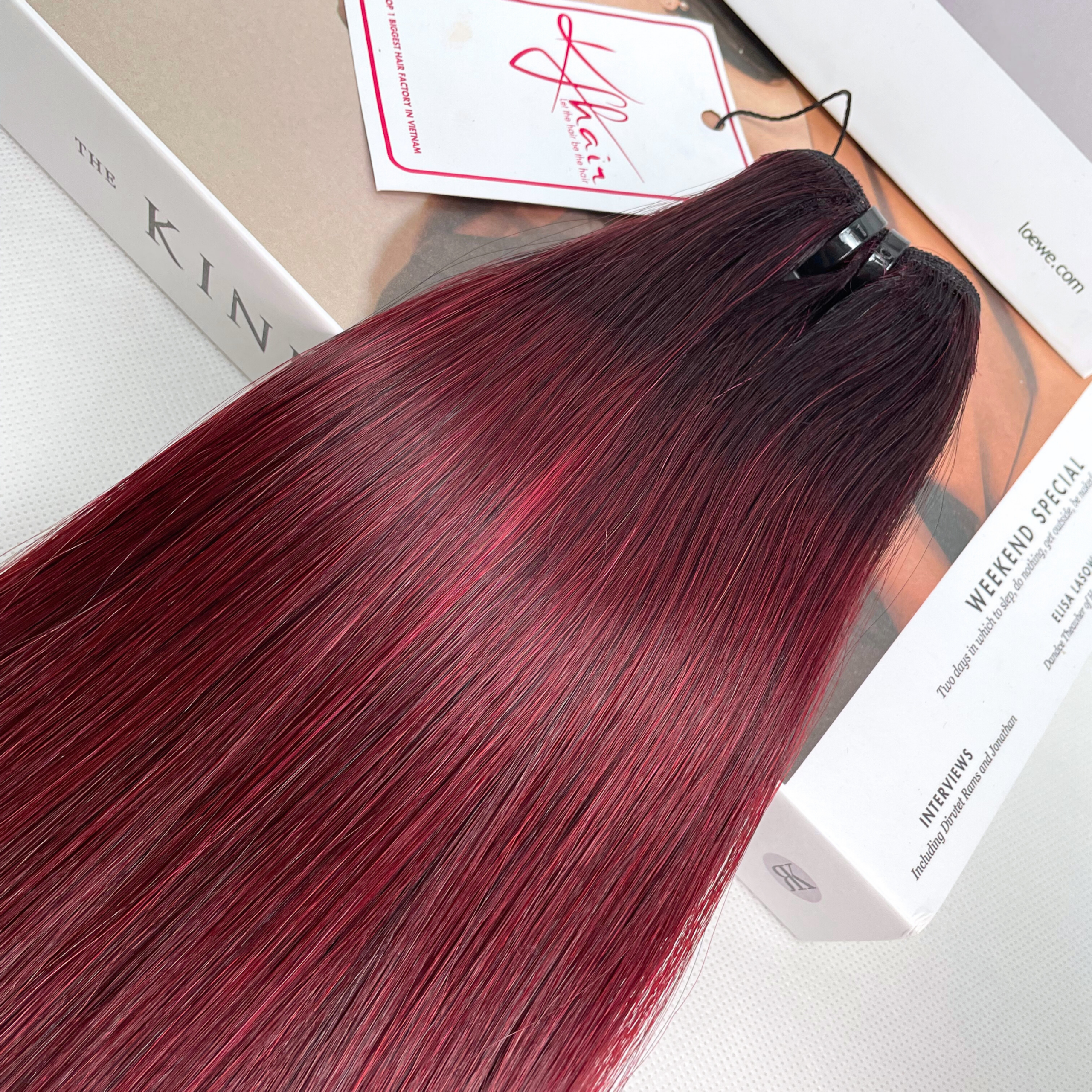 Ombre Burgundy Color Bone Straight Remy Human Hair Weft KF11