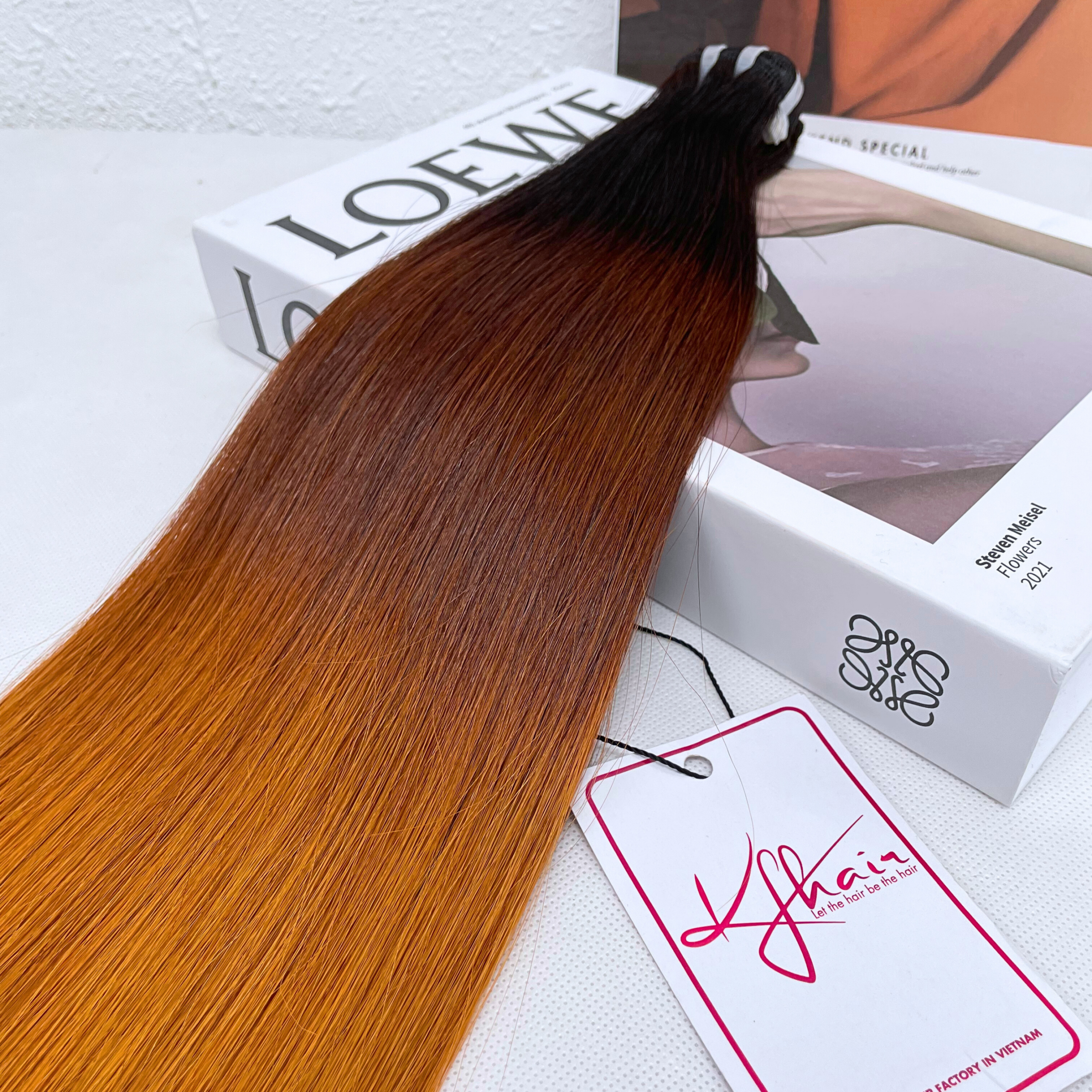 Ombre 3 Tone Brown Orange Color Bone Straight Remy Human Hair Weft KF17