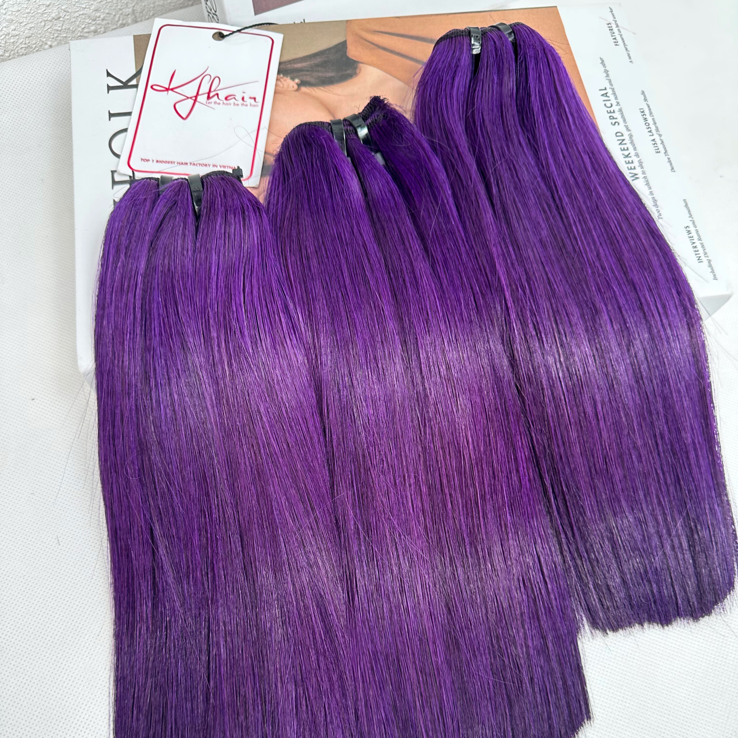 Purple Color Bone Straight Remy Human Hair Weft KF09 - Image 3
