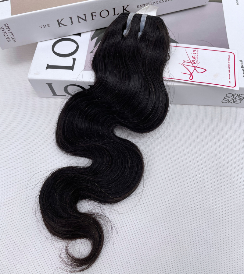 Natural Black Color Body Wavy Remy Human Hair Weft KF41 - Image 4