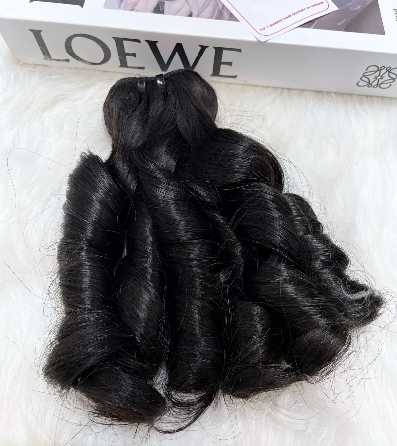 Natural Black Color Finger Curly Remy Human Hair Weft KF54 - Image 4
