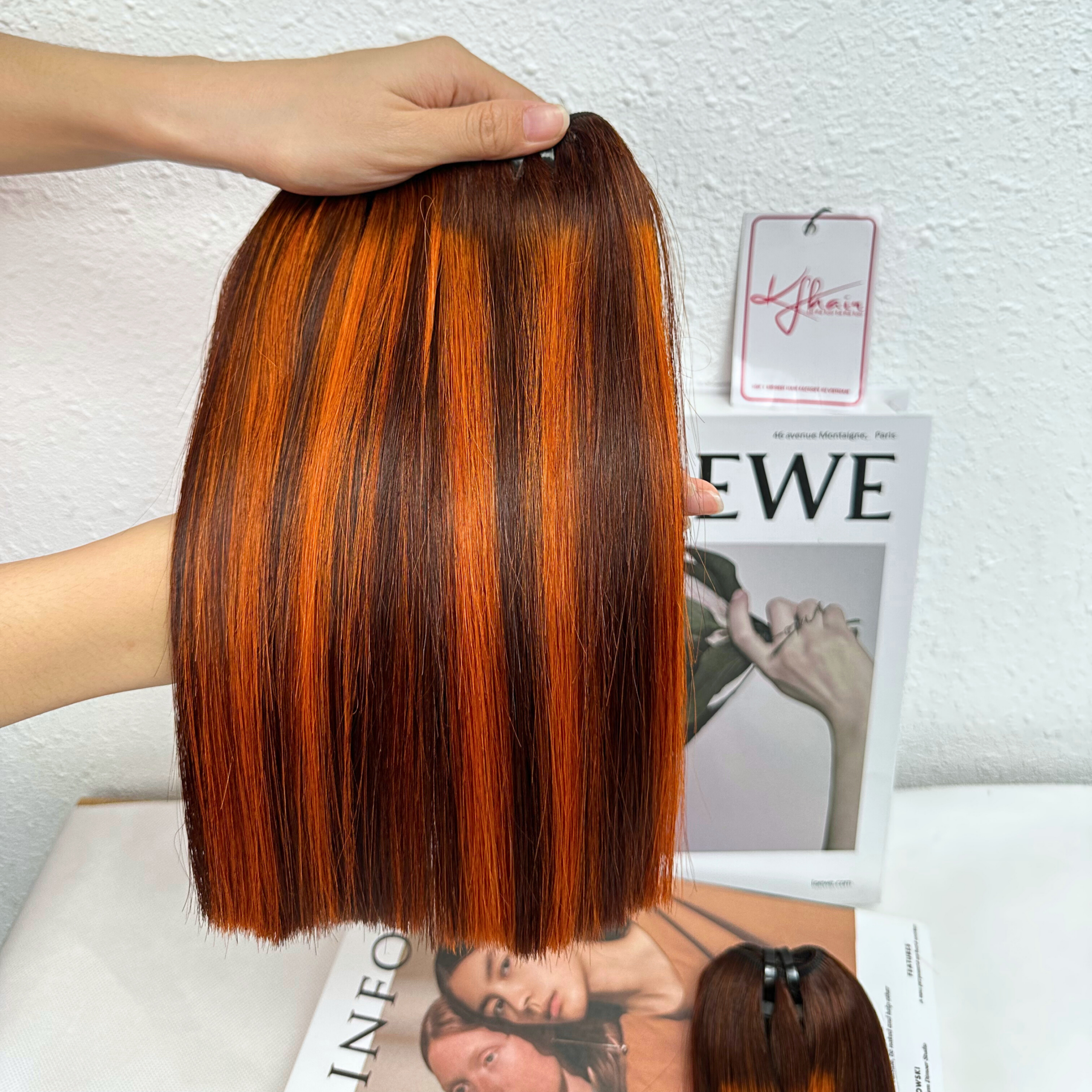 Highlight Orange Brown Color Bone Straight Remy Human Hair Weft KF35 - Image 3