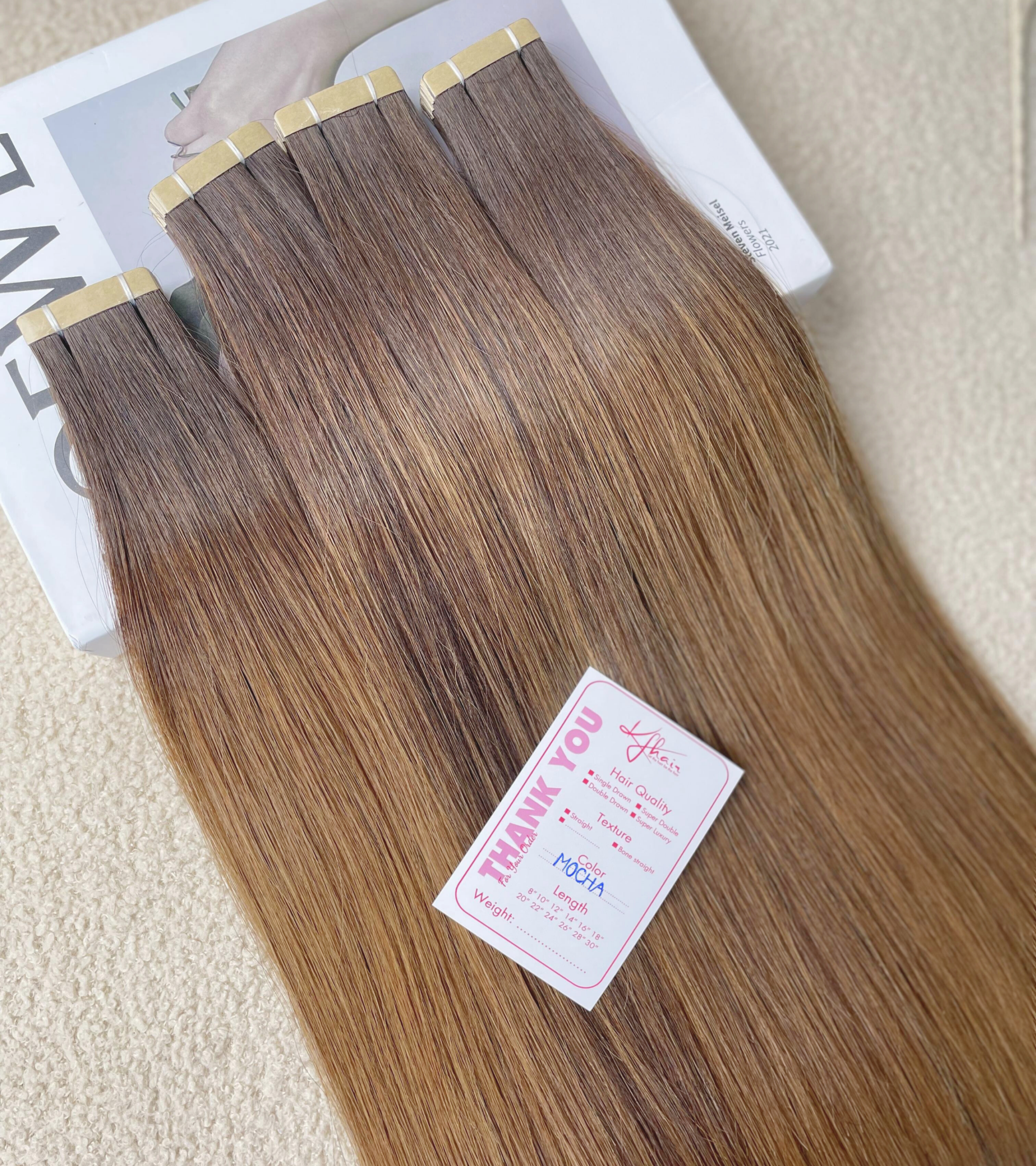 Mocha Color Straight Normal Tape In Hair Extensions