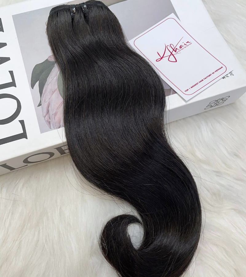 Natural Black Color Blunt Tip Remy Human Hair Weft KF45 - Image 3