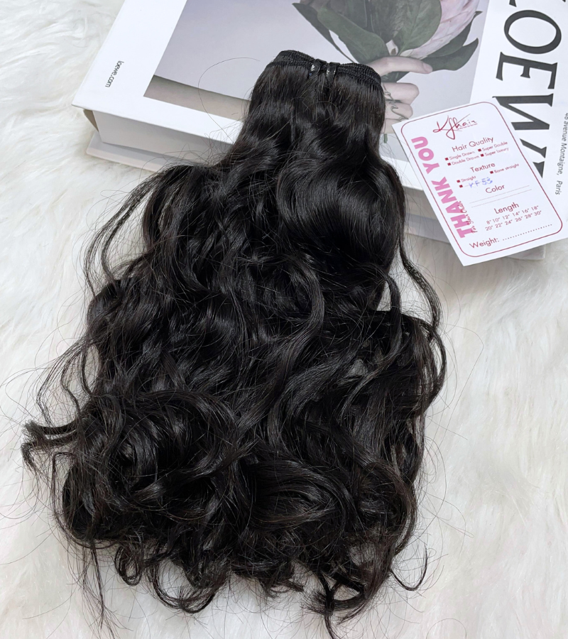 Natural Black Color Natural Wavy Remy Human Hair Weft KF53 - Image 3