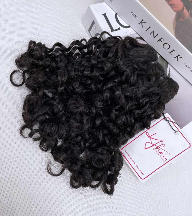 Natural Black Color Pixie Curly Remy Human Hair Weft KF38 - Image 4