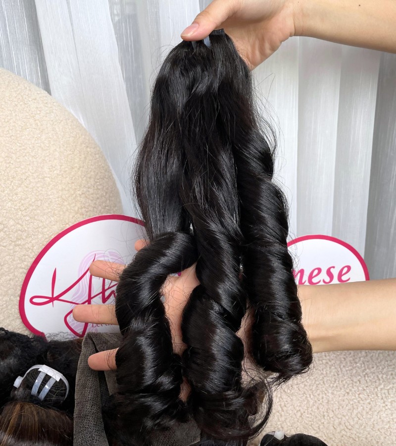 Natural Black Color Bouncy Curly Remy Human Hair Weft KF40 - Image 3