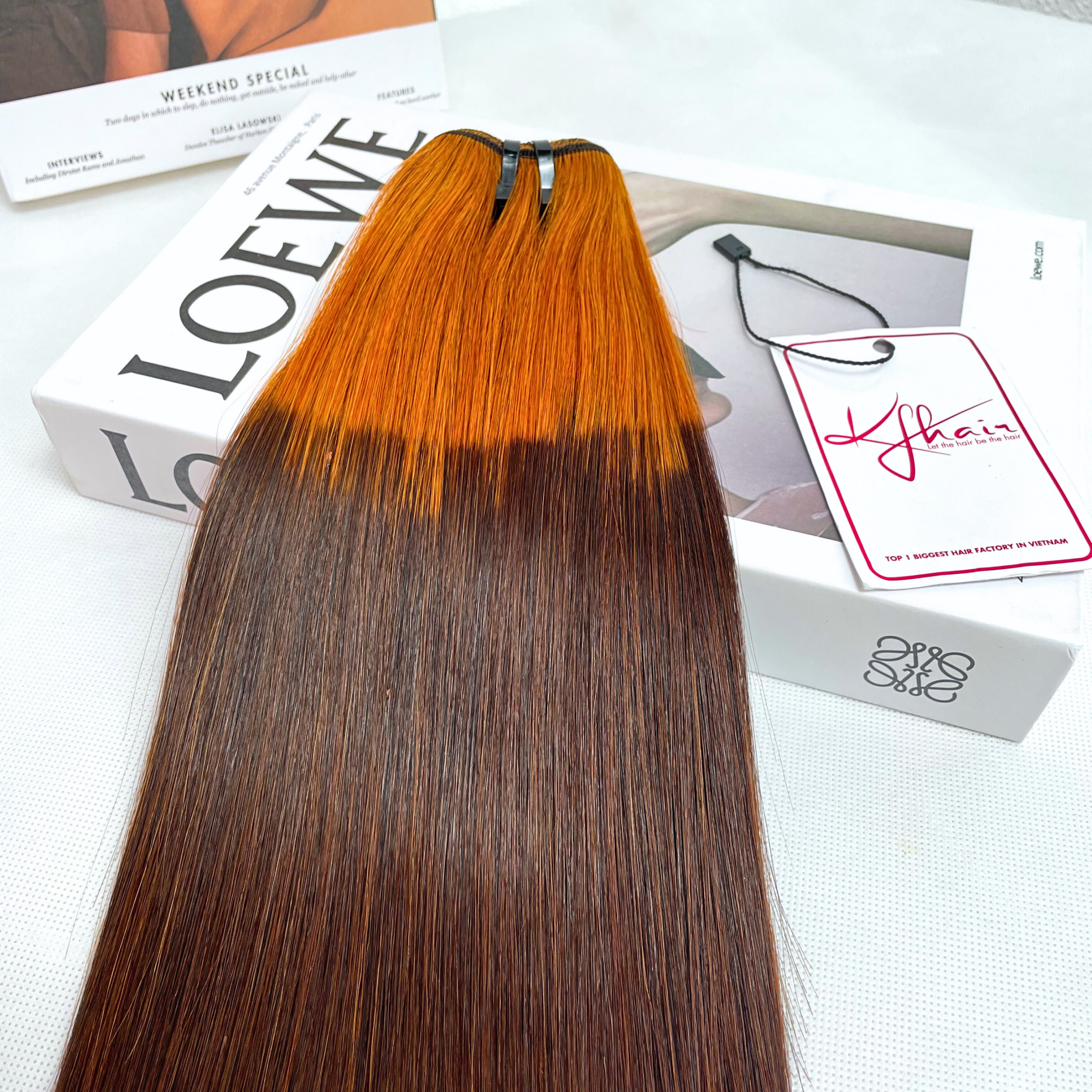 Ombre Orange Brown Color Bone Straight Remy Human Hair Weft KF15 - Image 3