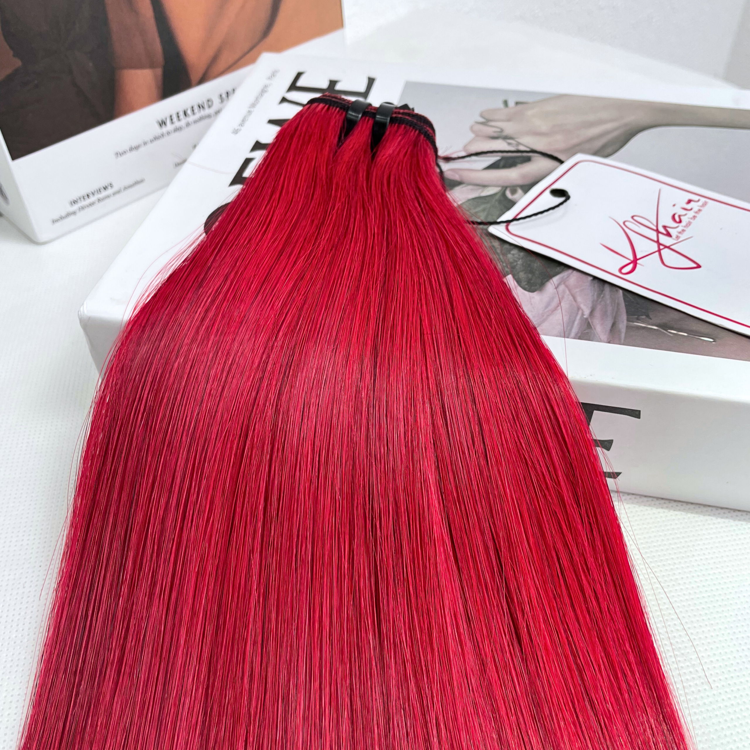 Red Color Bone Straight Remy Human Hair Weft KF08 - Image 3