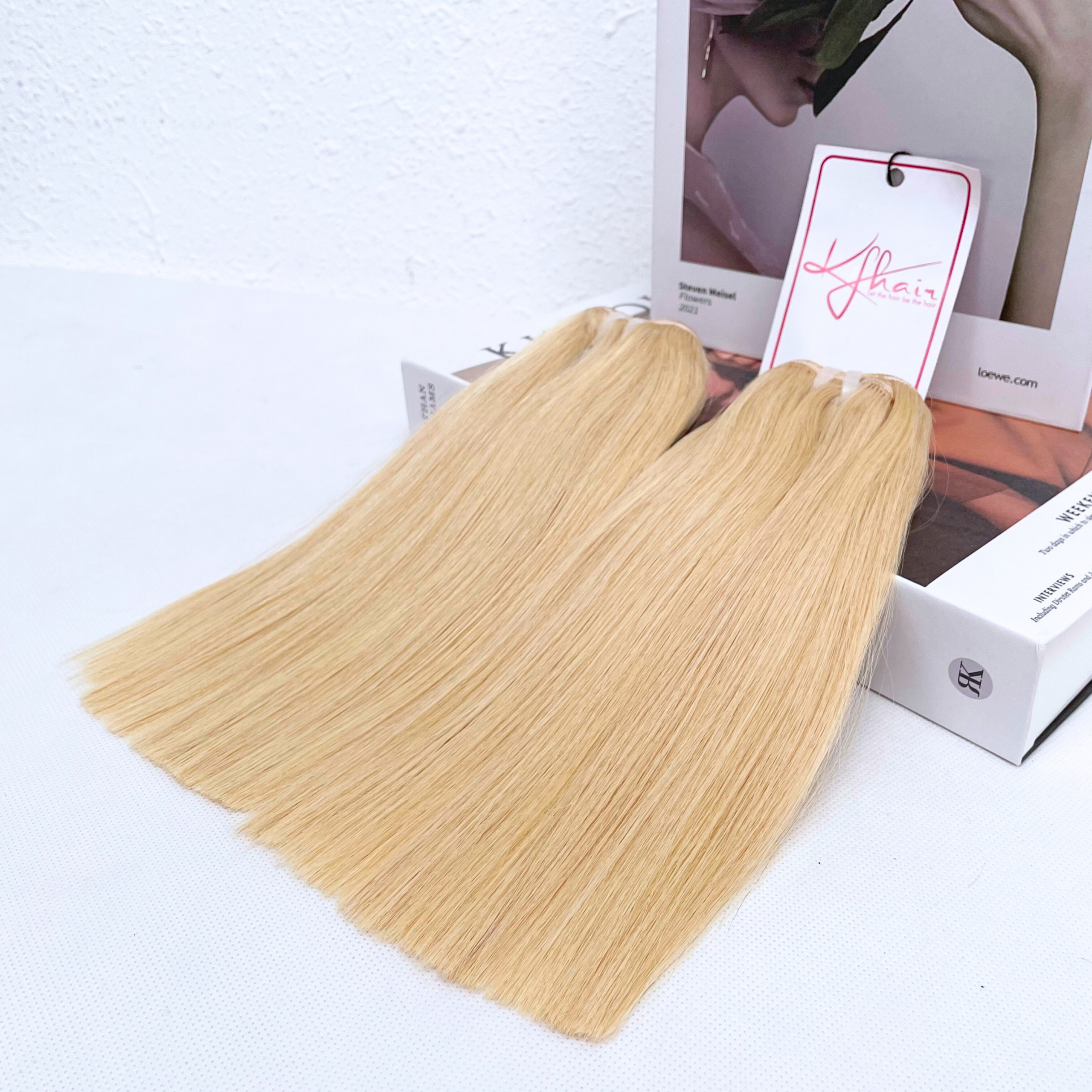 Blonde Color Bone Straight Remy Human Hair Weft KF25 - Image 4