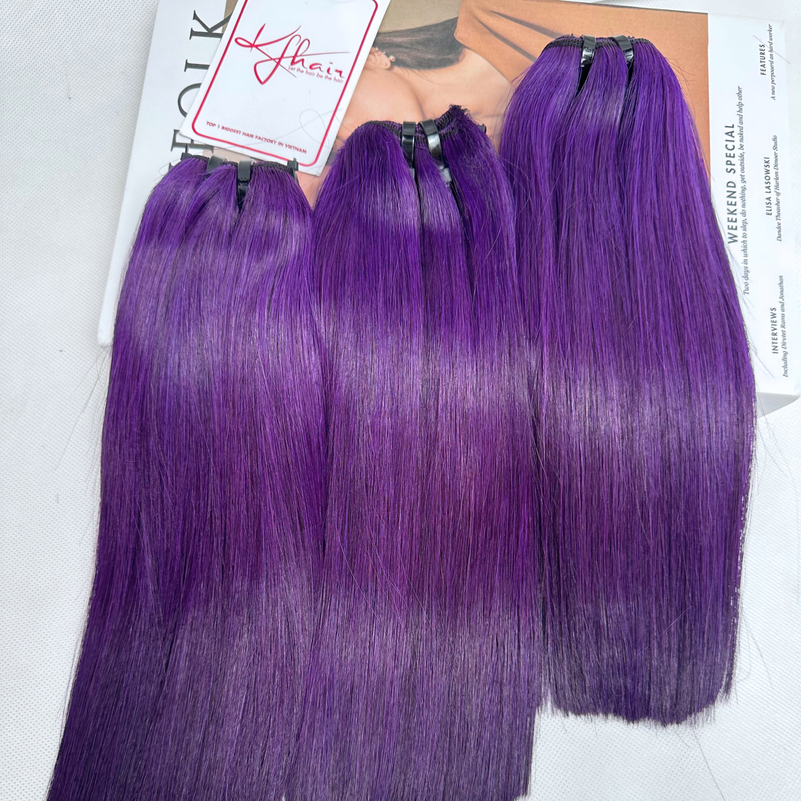 Purple Color Bone Straight Remy Human Hair Weft KF09 - Image 4