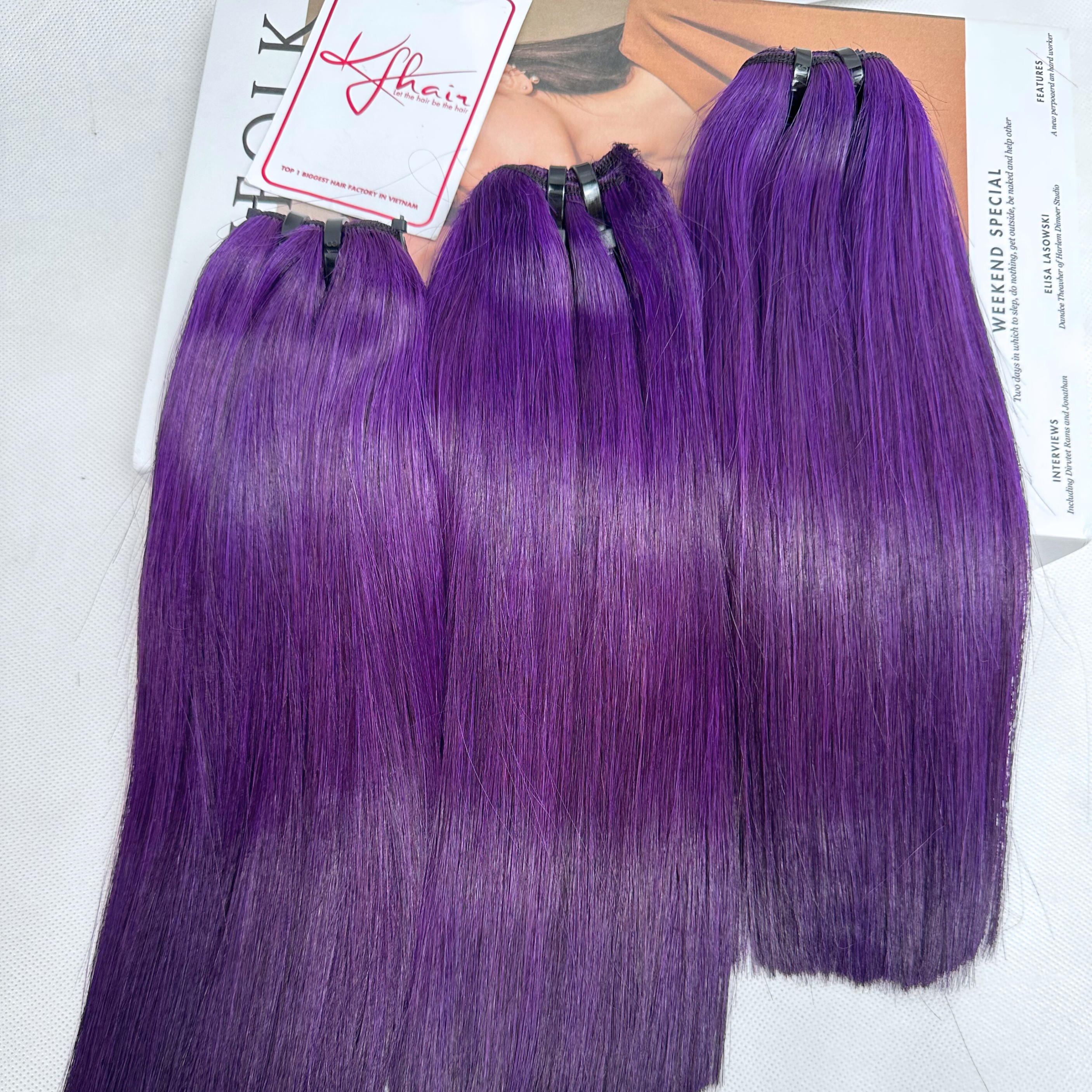 Purple Color Bone Straight Remy Human Hair Weft KF09 - Image 4