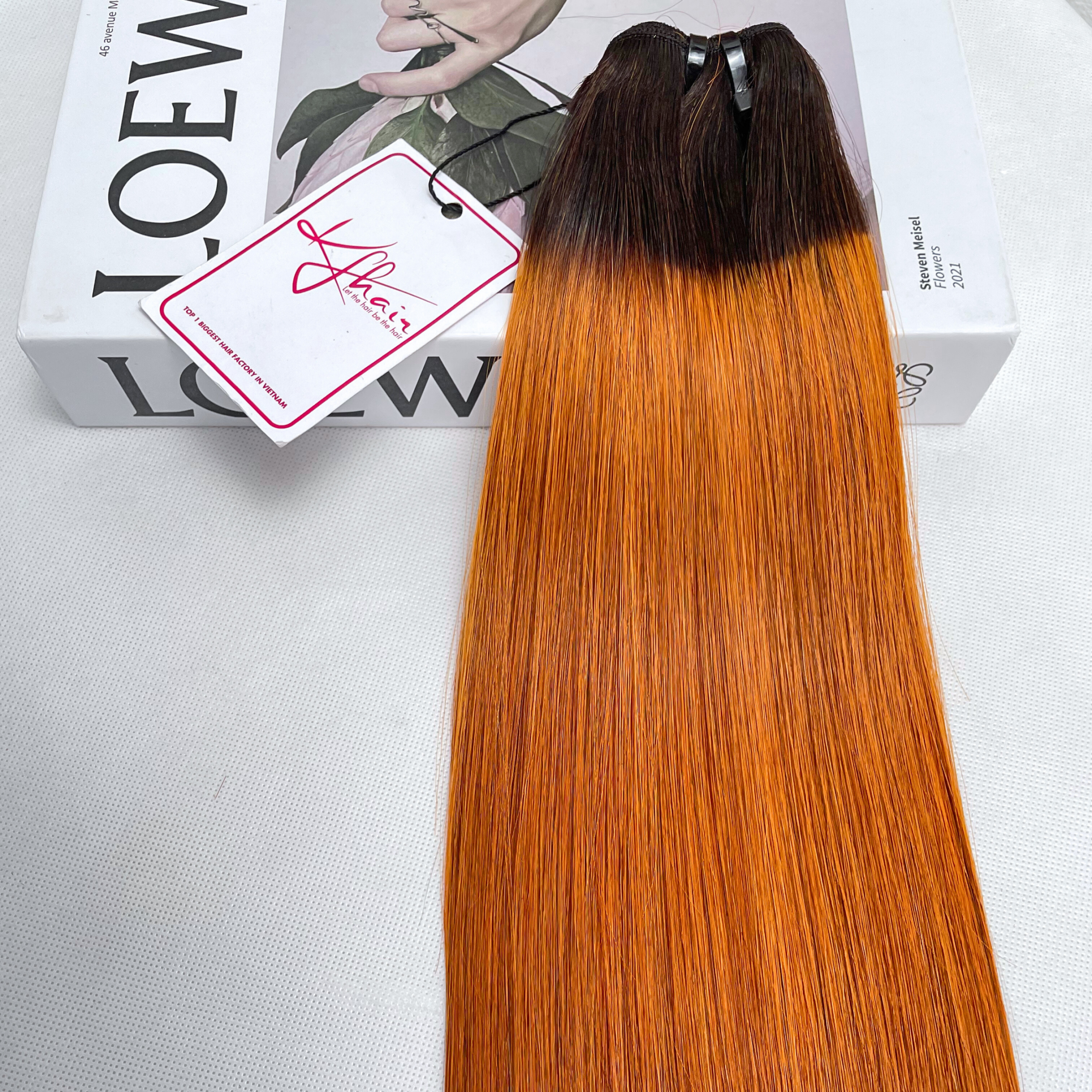 Ombre Orange Color Bone Straight Remy Human Hair Weft KF12