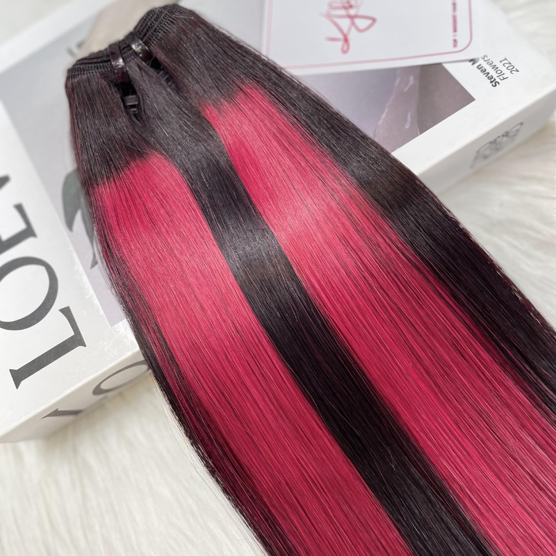 Wine Highlight Piano Color Bone Straight Remy Human Hair Weft KF20 - Image 3