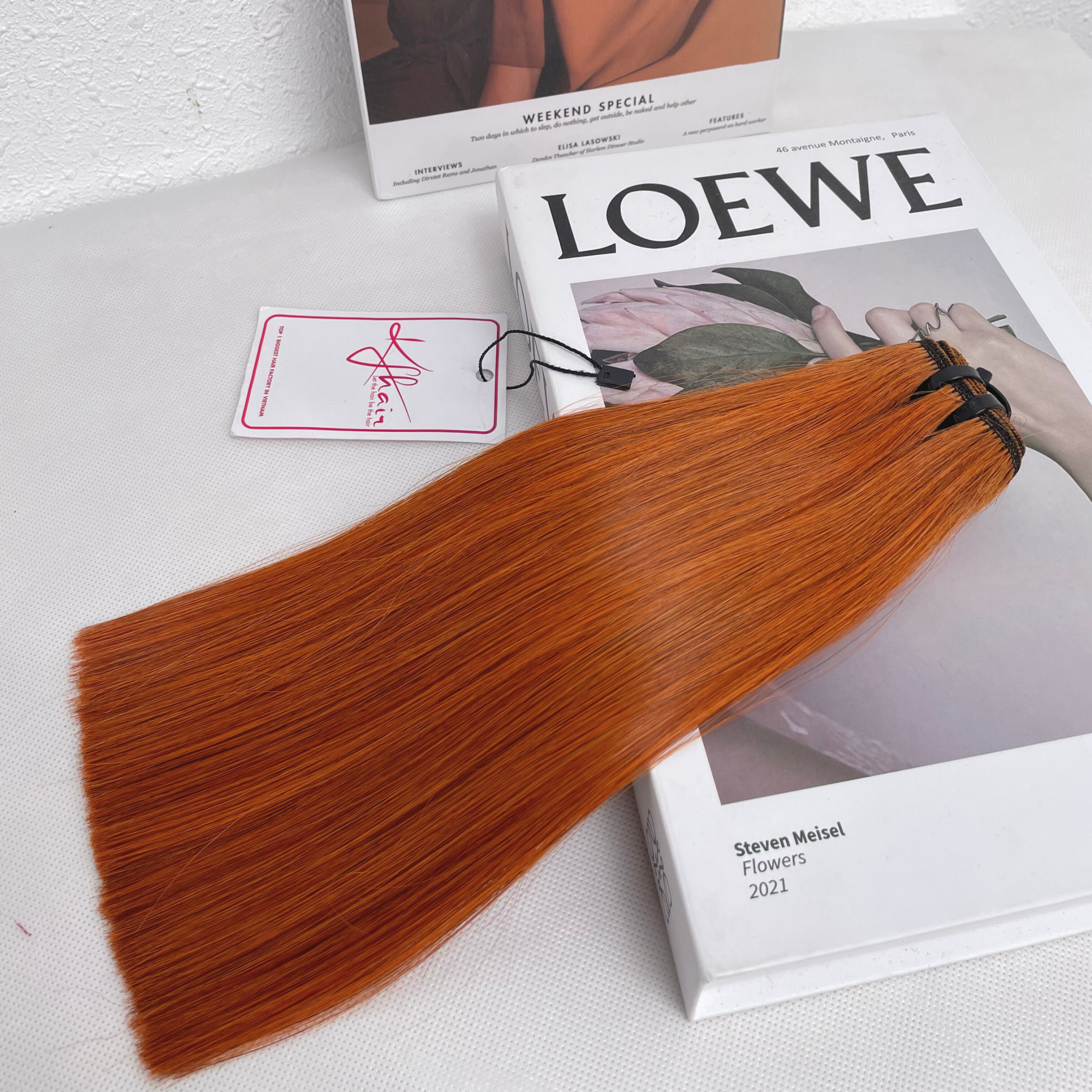 Orange Color Bone Straight Remy Human Hair Weft KF04 - Image 4