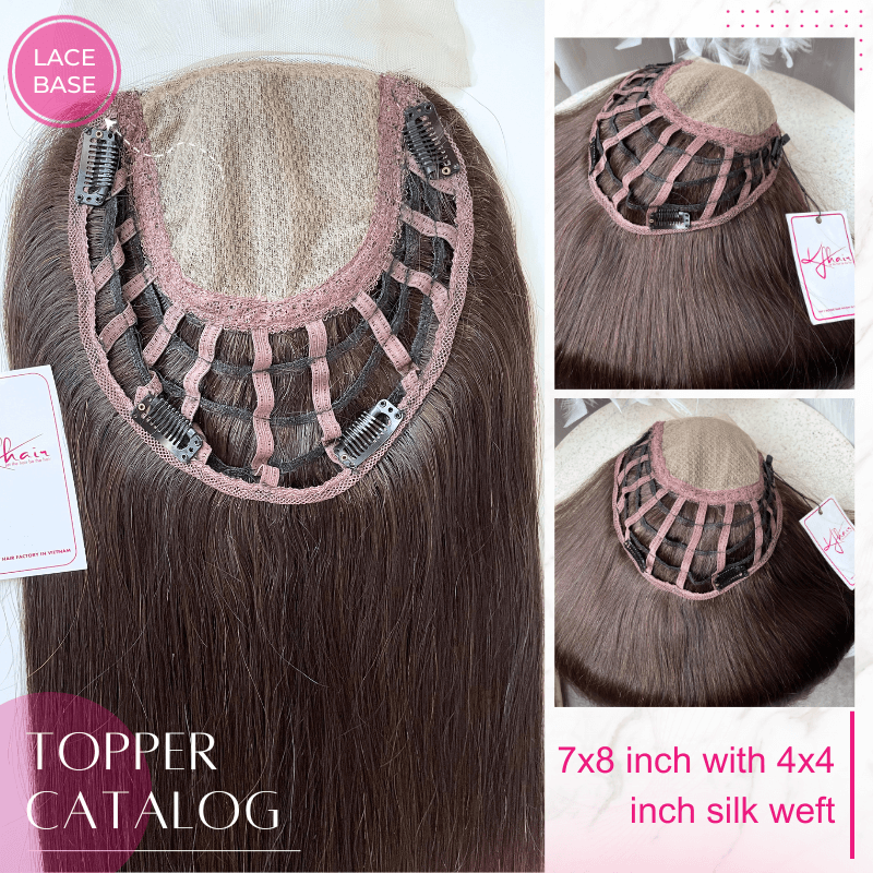 7x8 Inches With 4x4 Inches Silk Weft #2 Color Hair Topper - Imagen 4