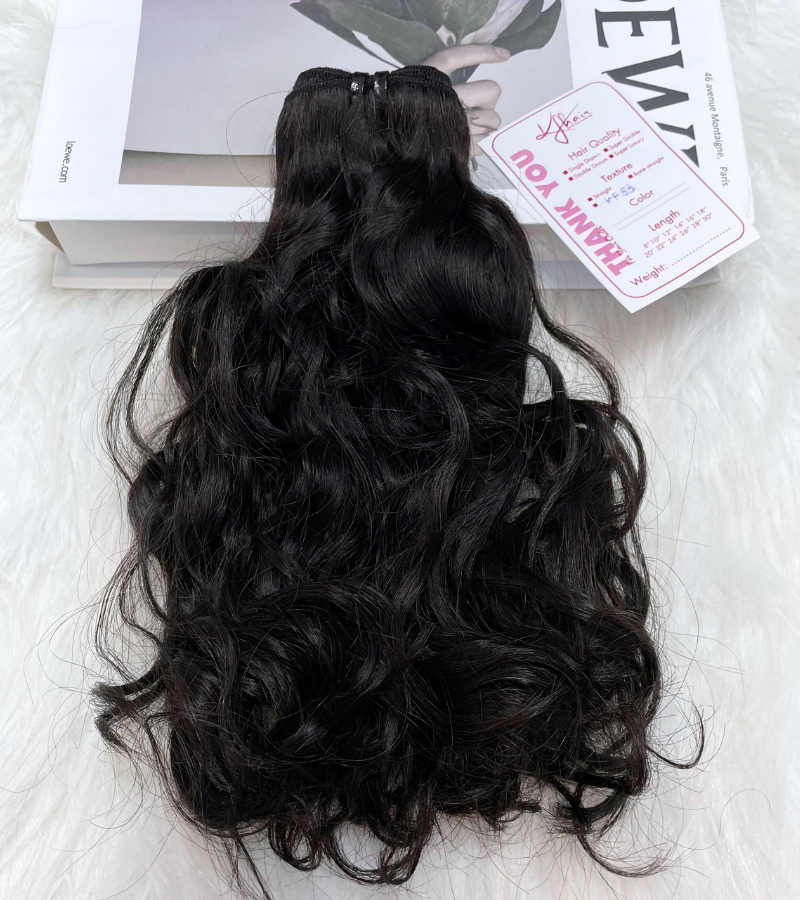 Natural Black Color Natural Wavy Remy Human Hair Weft KF53 - Image 4