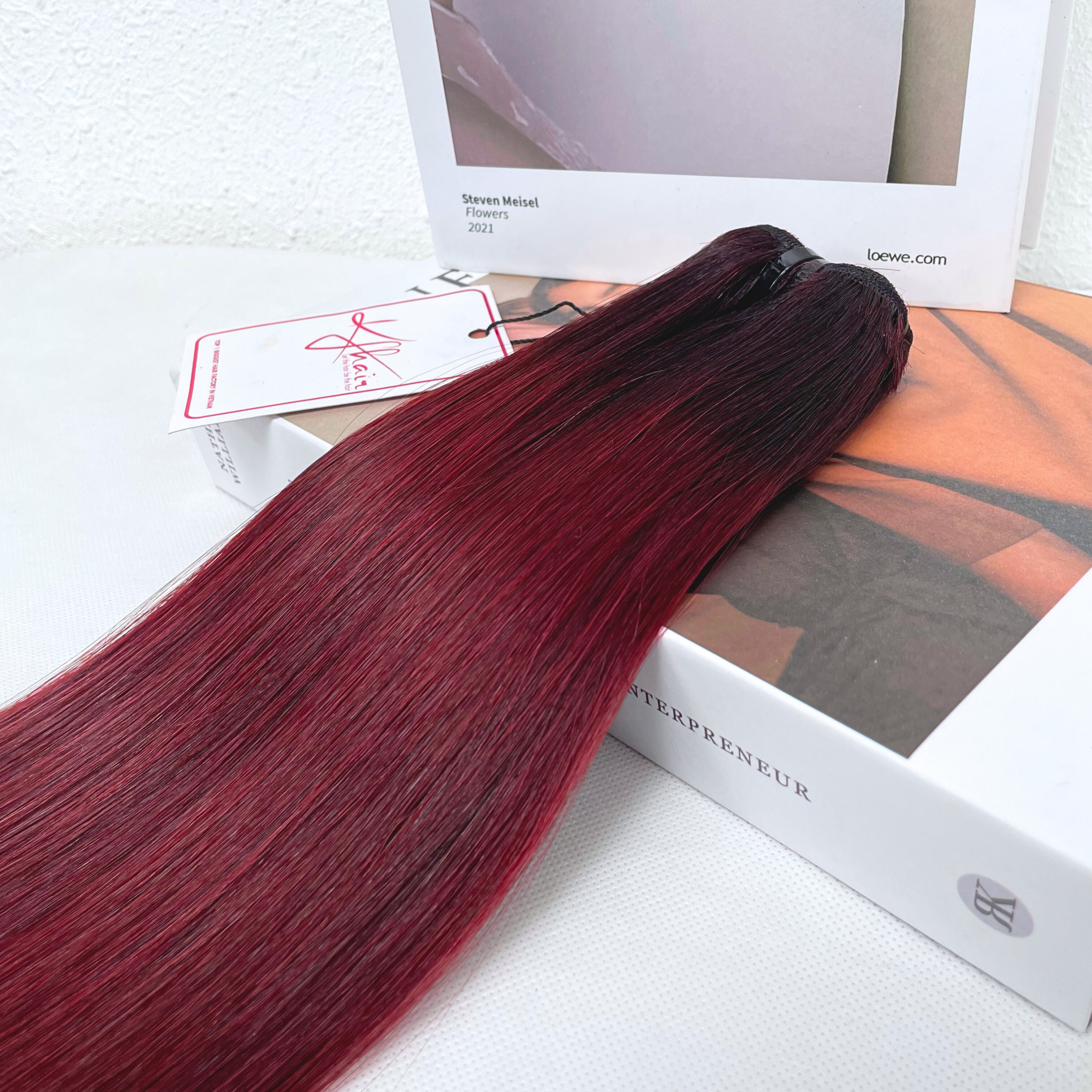 Ombre Burgundy Color Bone Straight Remy Human Hair Weft KF11 - Image 3
