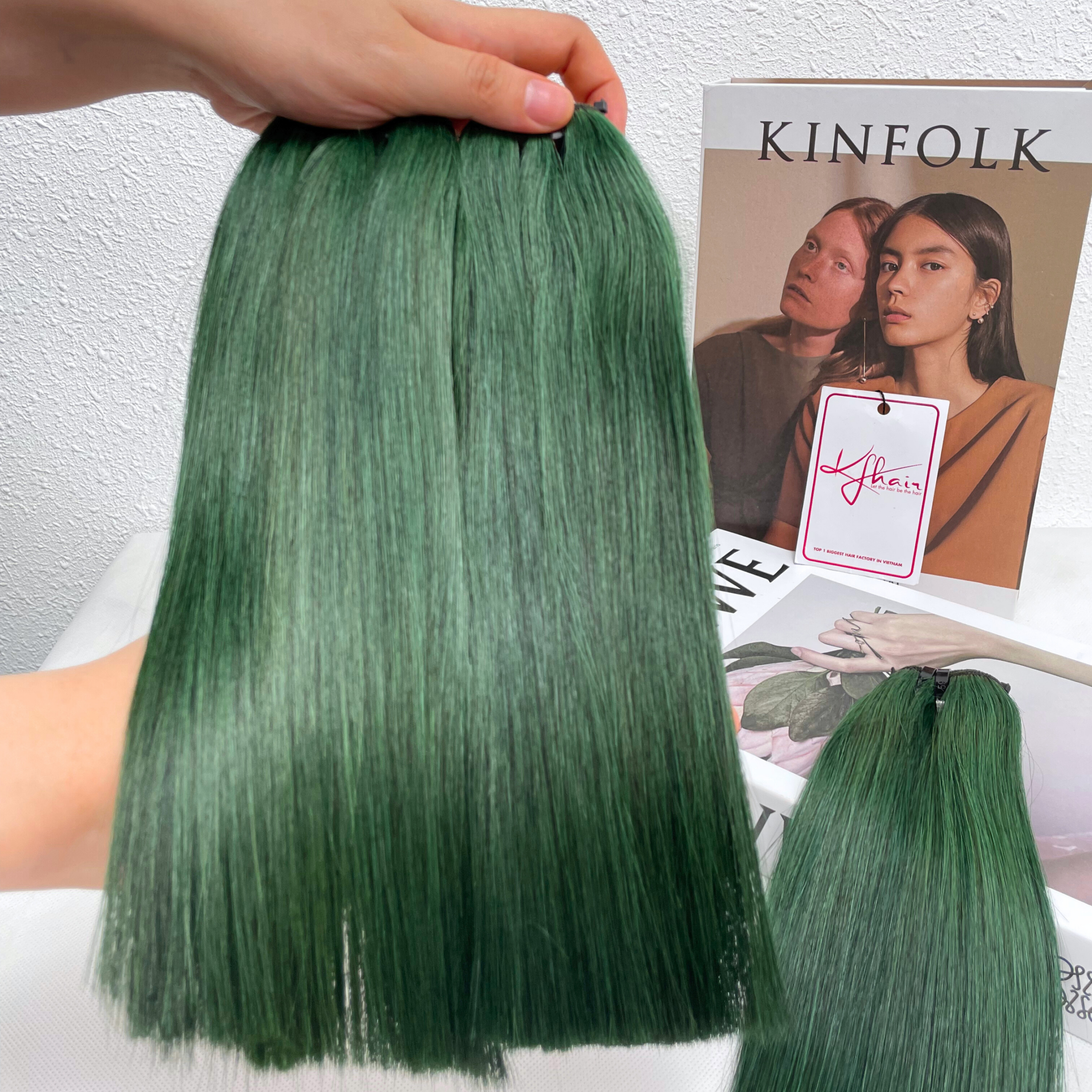 Green Color Bone Straight Remy Human Hair Weft KF10 - Image 4