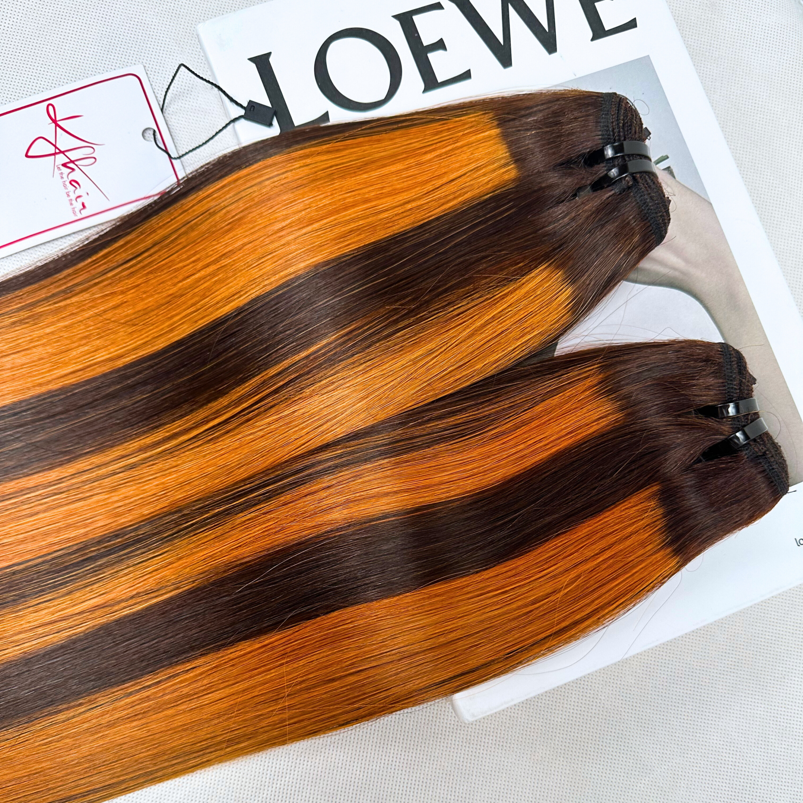 Orange Highlight Piano Color Bone Straight Remy Human Hair Weft KF18 - Image 4