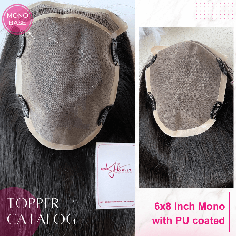6x8 Inches Mono With PU Coated #1B Color Hair Topper - Image 3