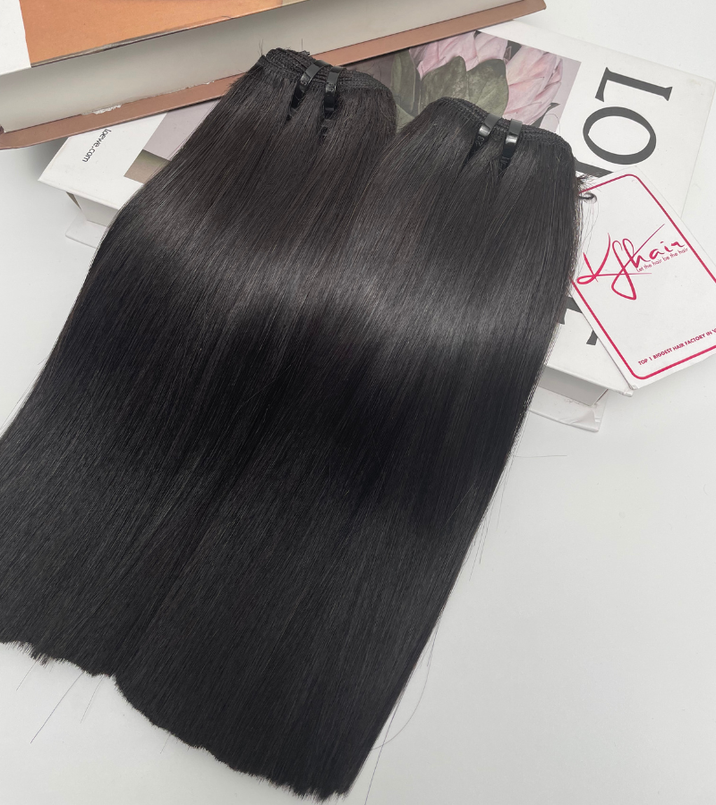 Natural Black Color Bone Straight Remy Human Hair Weft KF36 - Image 3