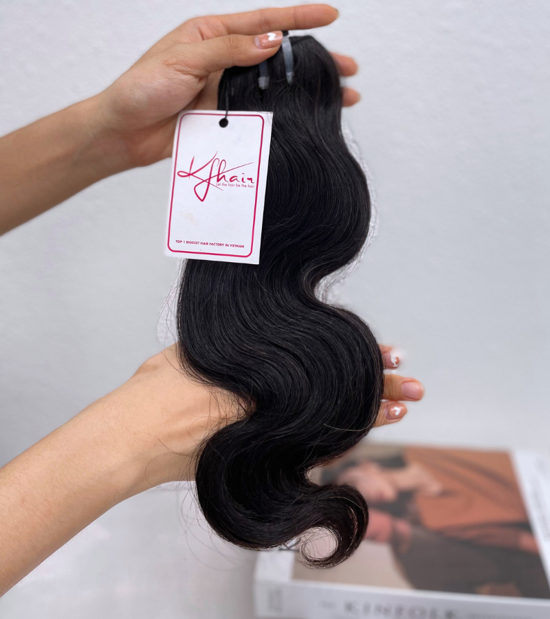 Natural Black Color Body Wavy Remy Human Hair Weft KF41 - Image 5