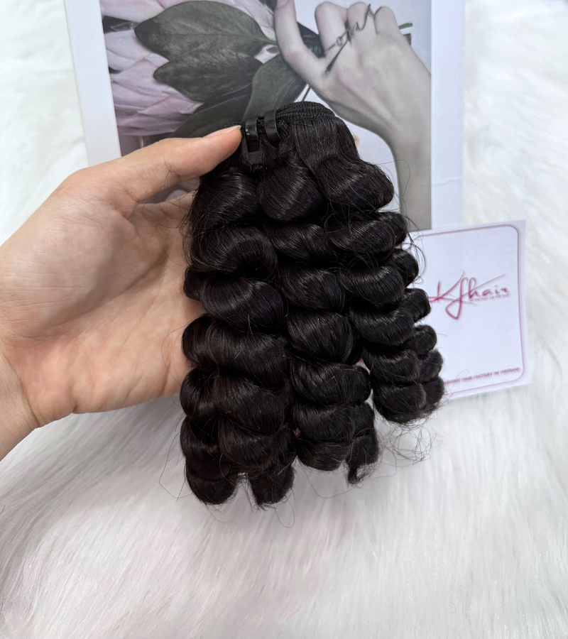 Natural Black Color Ring Curly Remy Human Hair Weft KF52 - Image 4