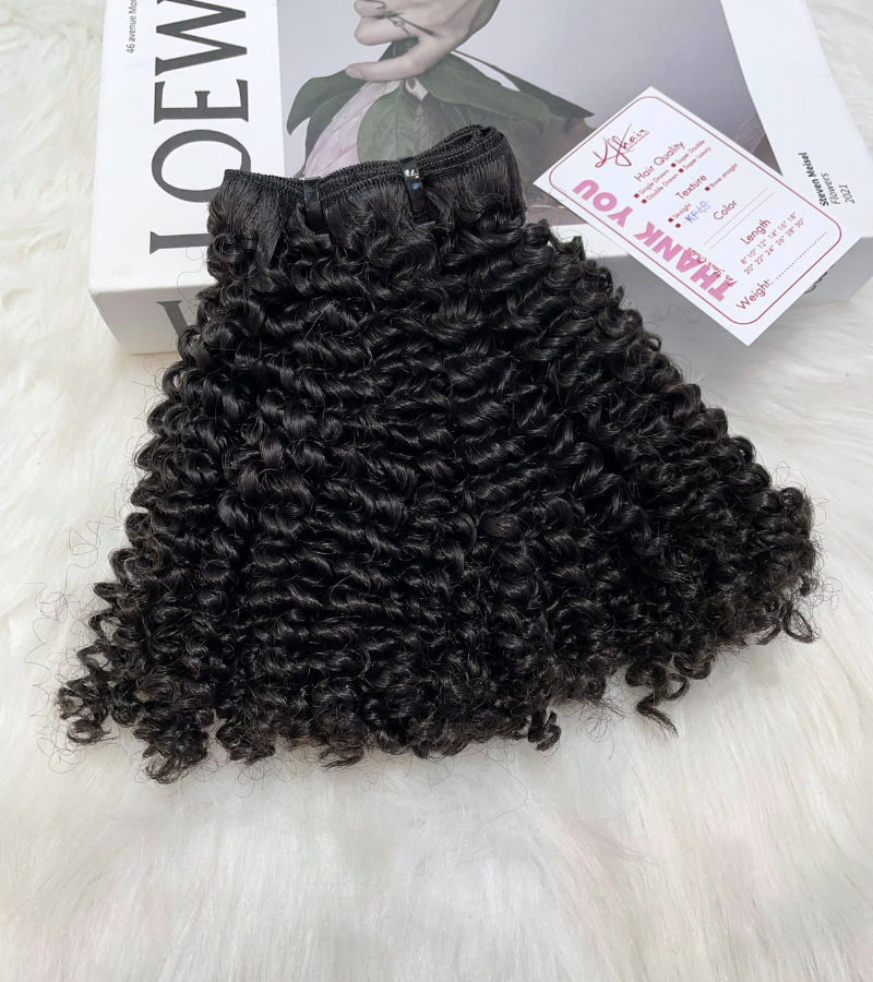 Natural Black Color Kinky Curly Remy Human Hair Weft KF49 - Image 4
