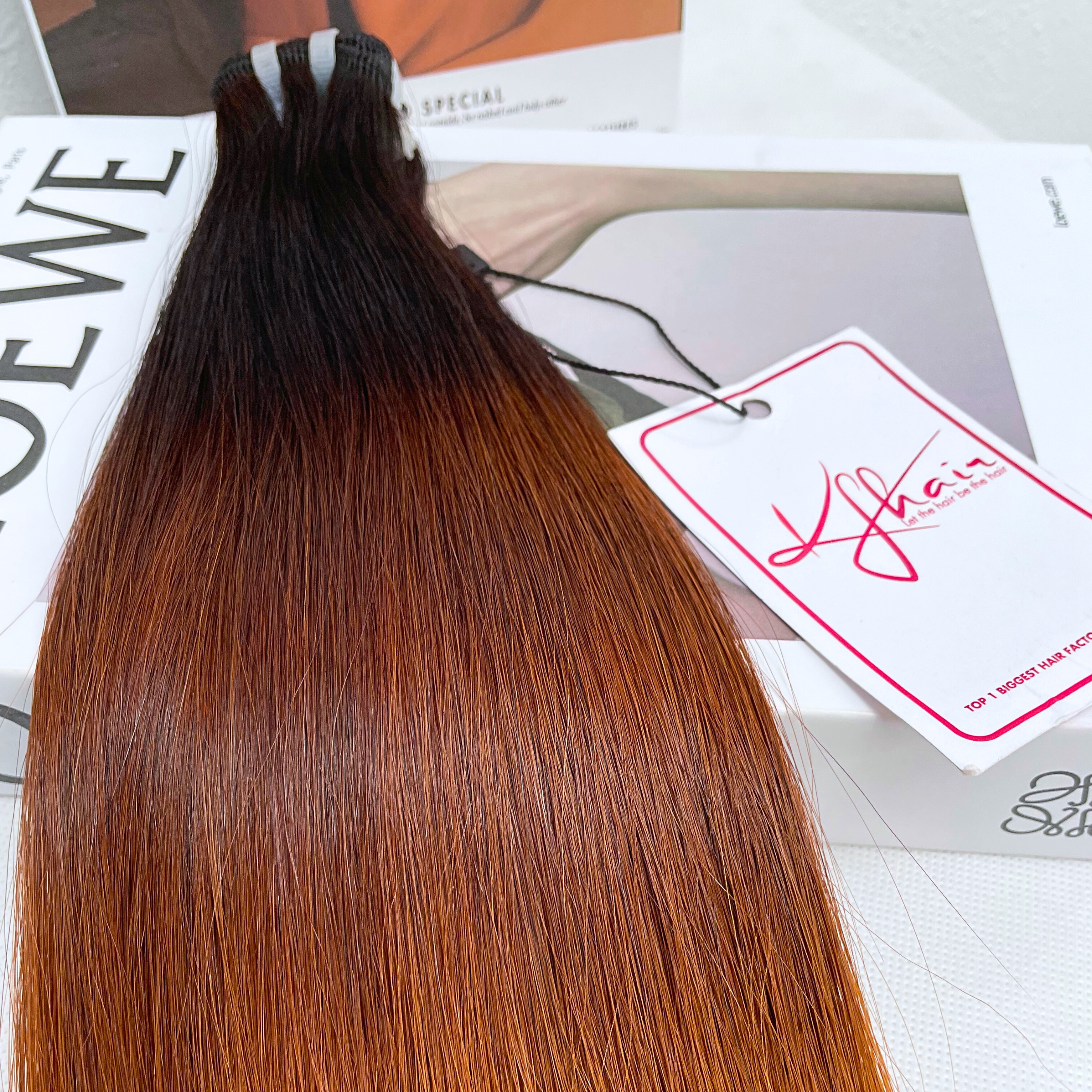 Ombre 3 Tone Brown Orange Color Bone Straight Remy Human Hair Weft KF17 - Image 3