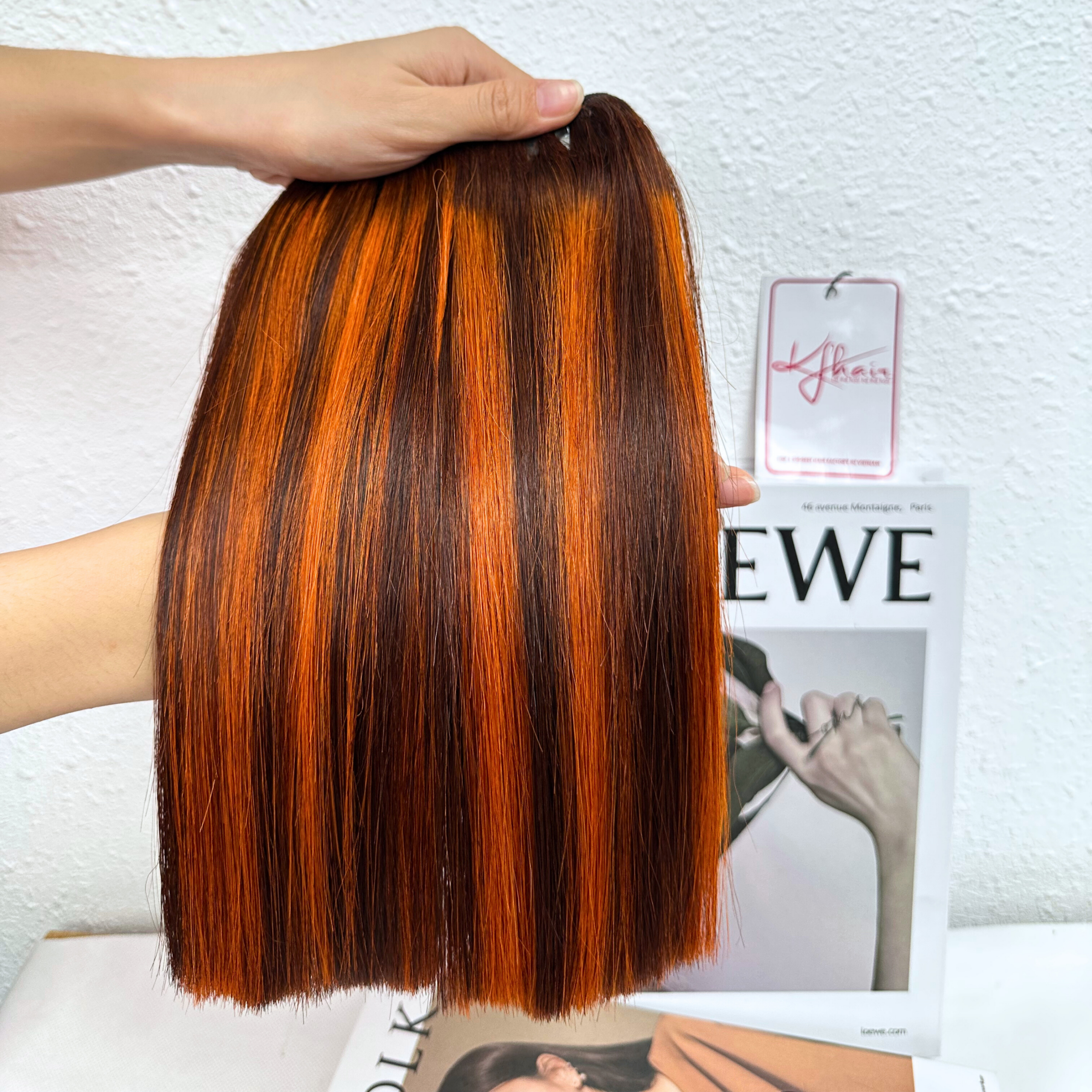 Highlight Orange Brown Color Bone Straight Remy Human Hair Weft KF35 - Image 4