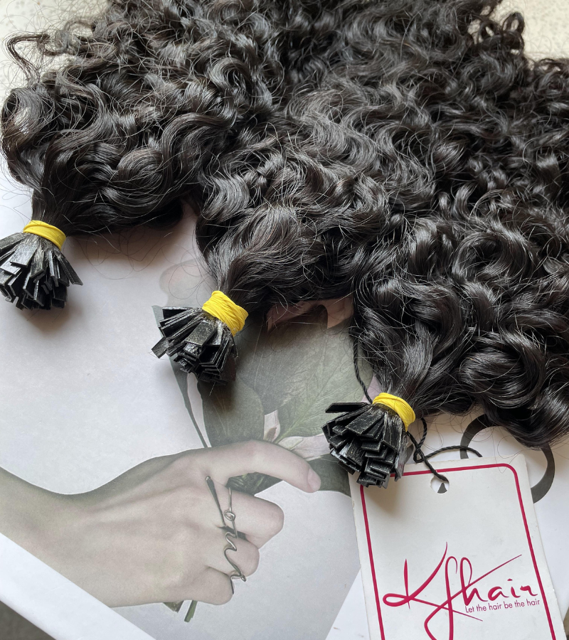 Natural Black Color Pixie Curly Flat Tip Hair Extensions - Image 5