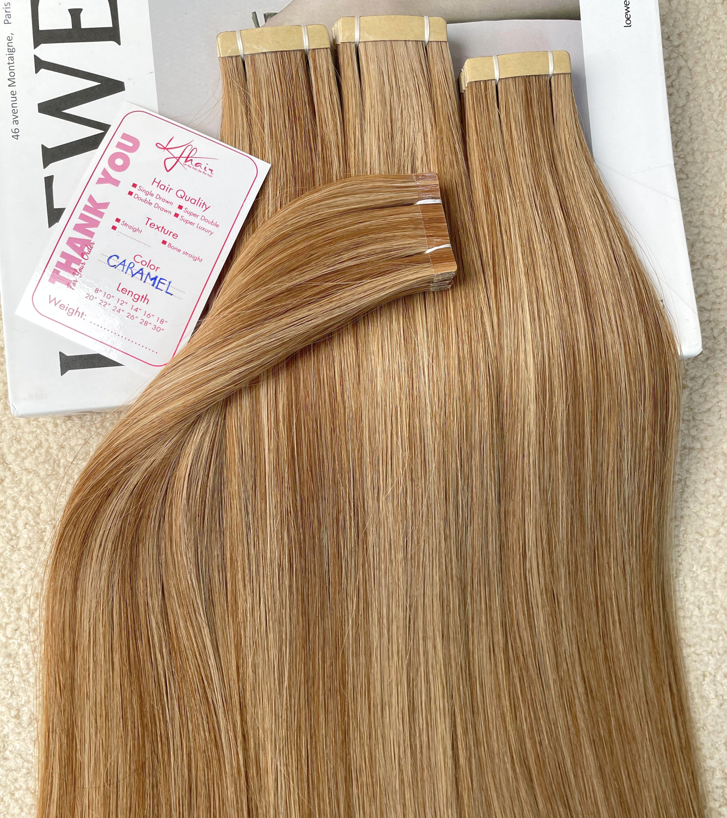 Caramel Color Straight Normal Tape In Hair Extensions - Image 6