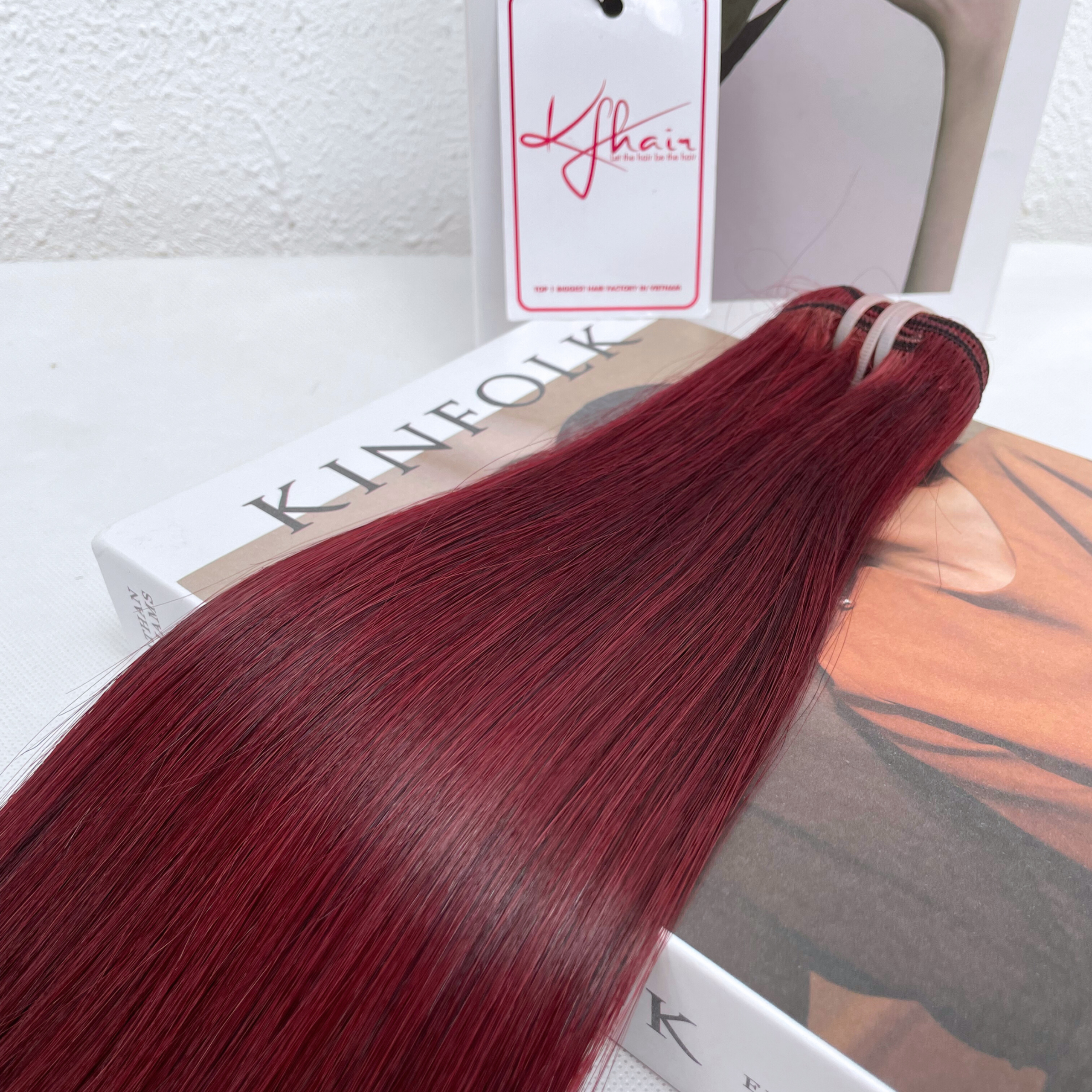Wine Color Bone Straight Remy Human Hair Weft KF06 - Image 4