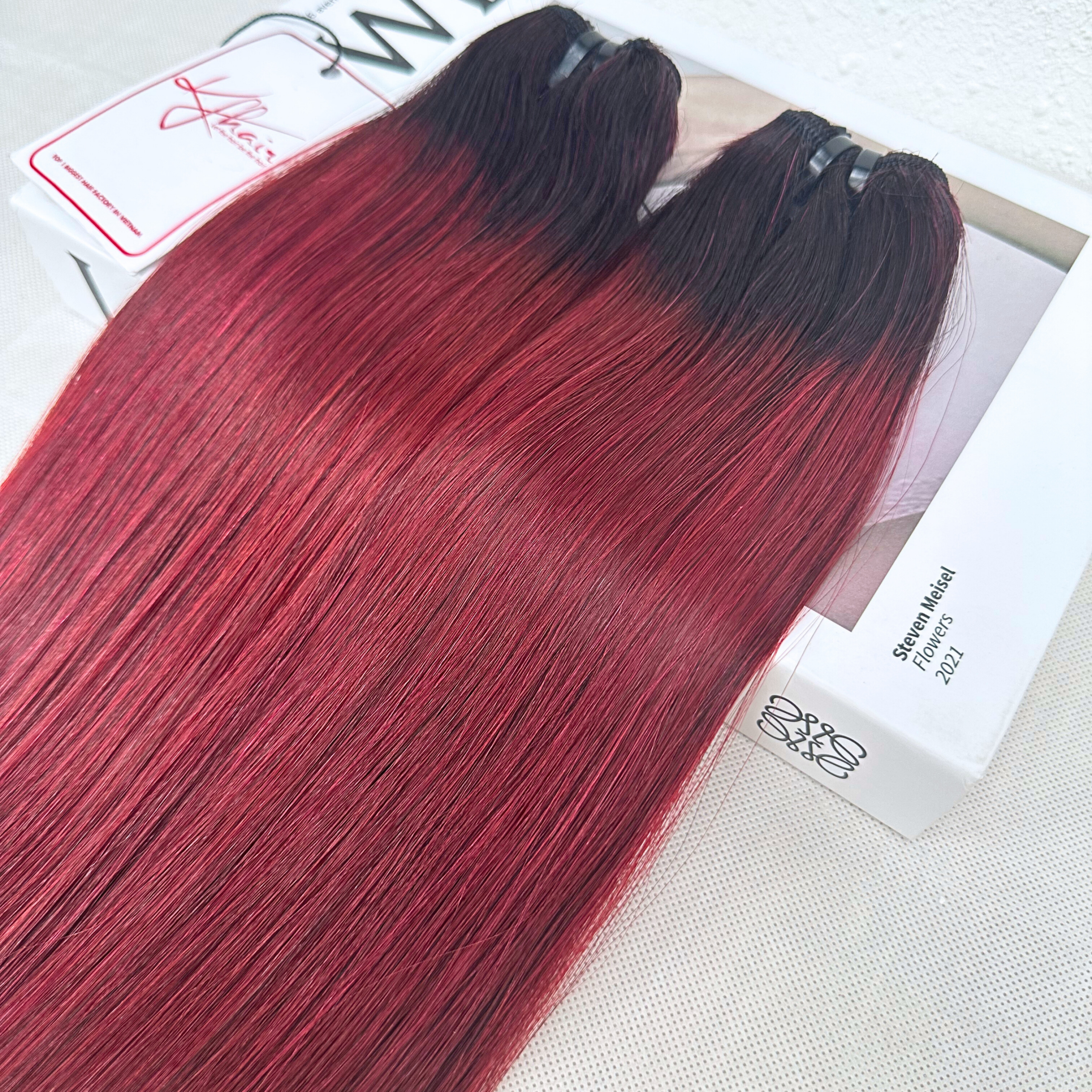 Ombre Wine Color Bone Straight Remy Human Hair Weft KF16 - Image 4