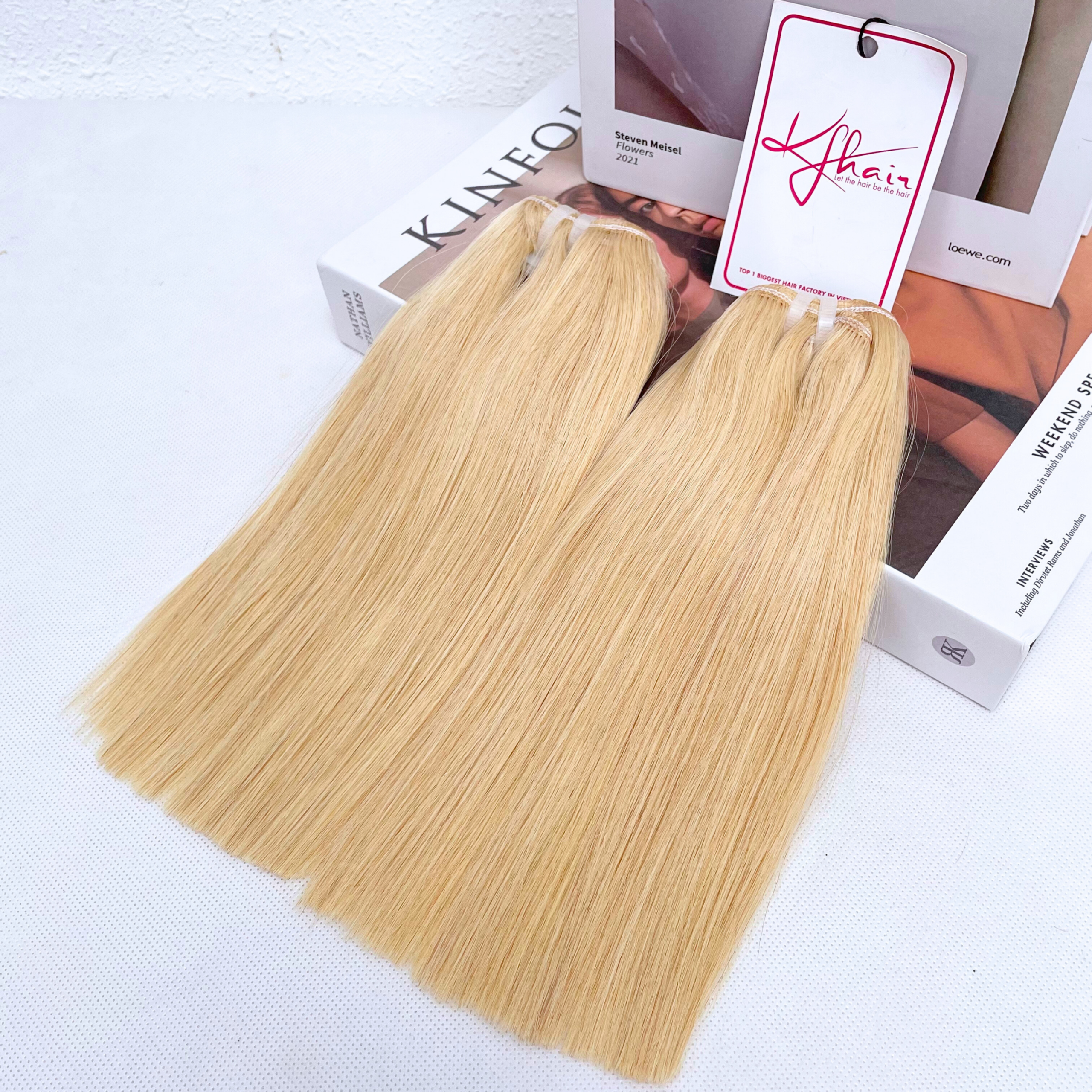 Blonde Color Bone Straight Remy Human Hair Weft KF25 - Image 2