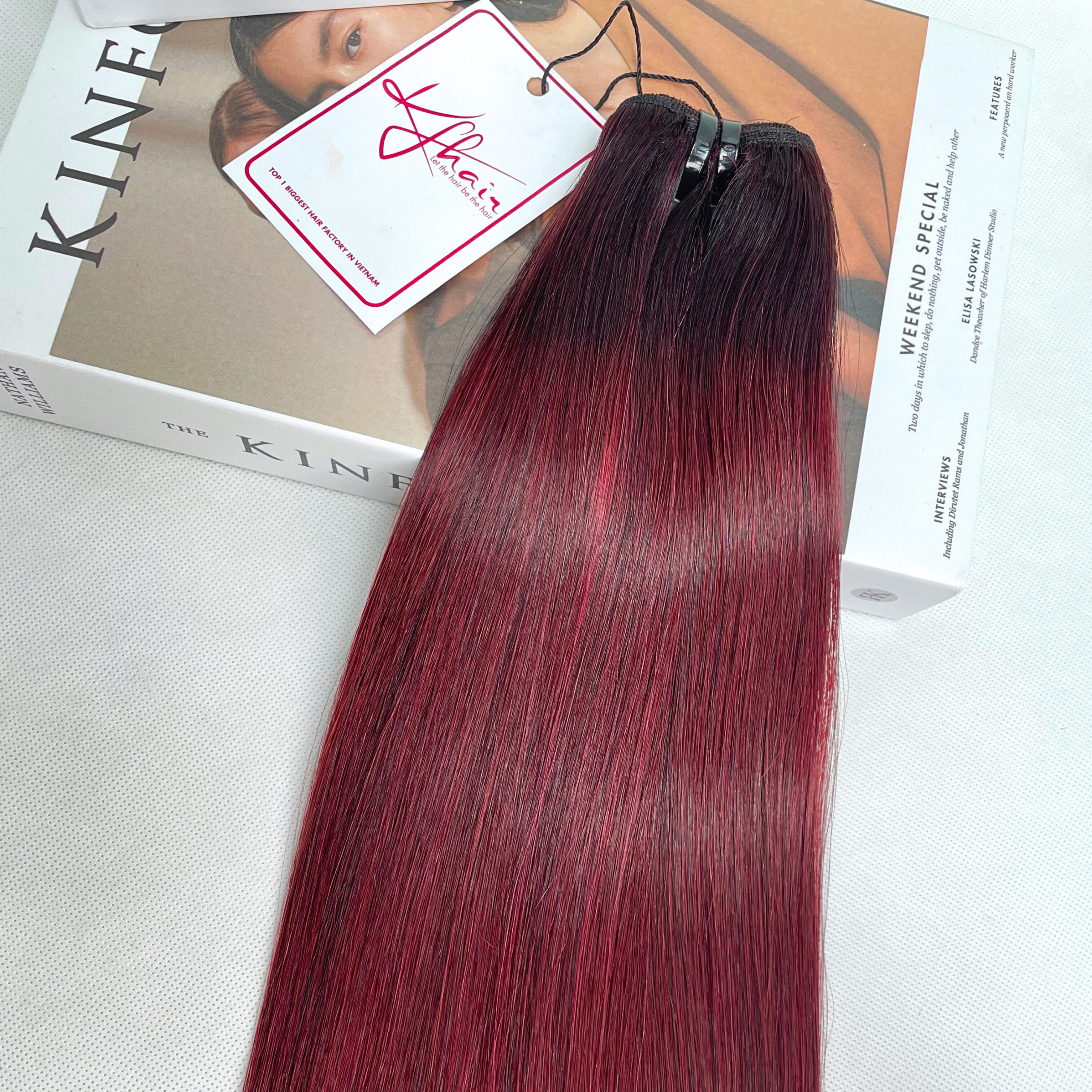 Ombre Burgundy Color Bone Straight Remy Human Hair Weft KF11 - Image 4