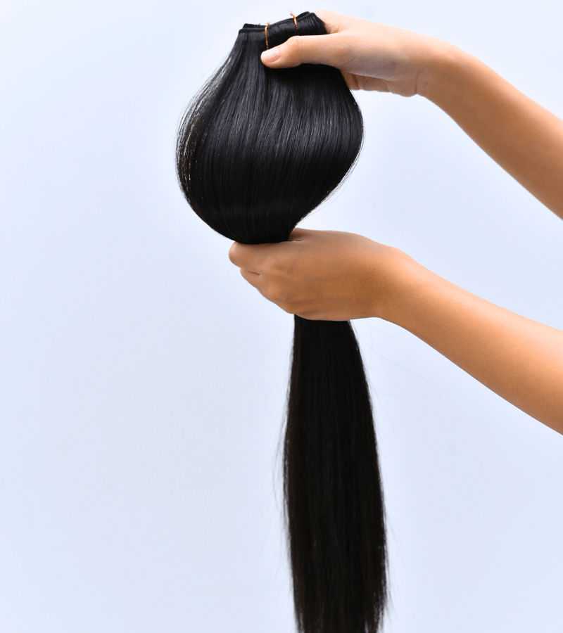 Natural Black Color Straight Halo Hair Extensions - Image 6