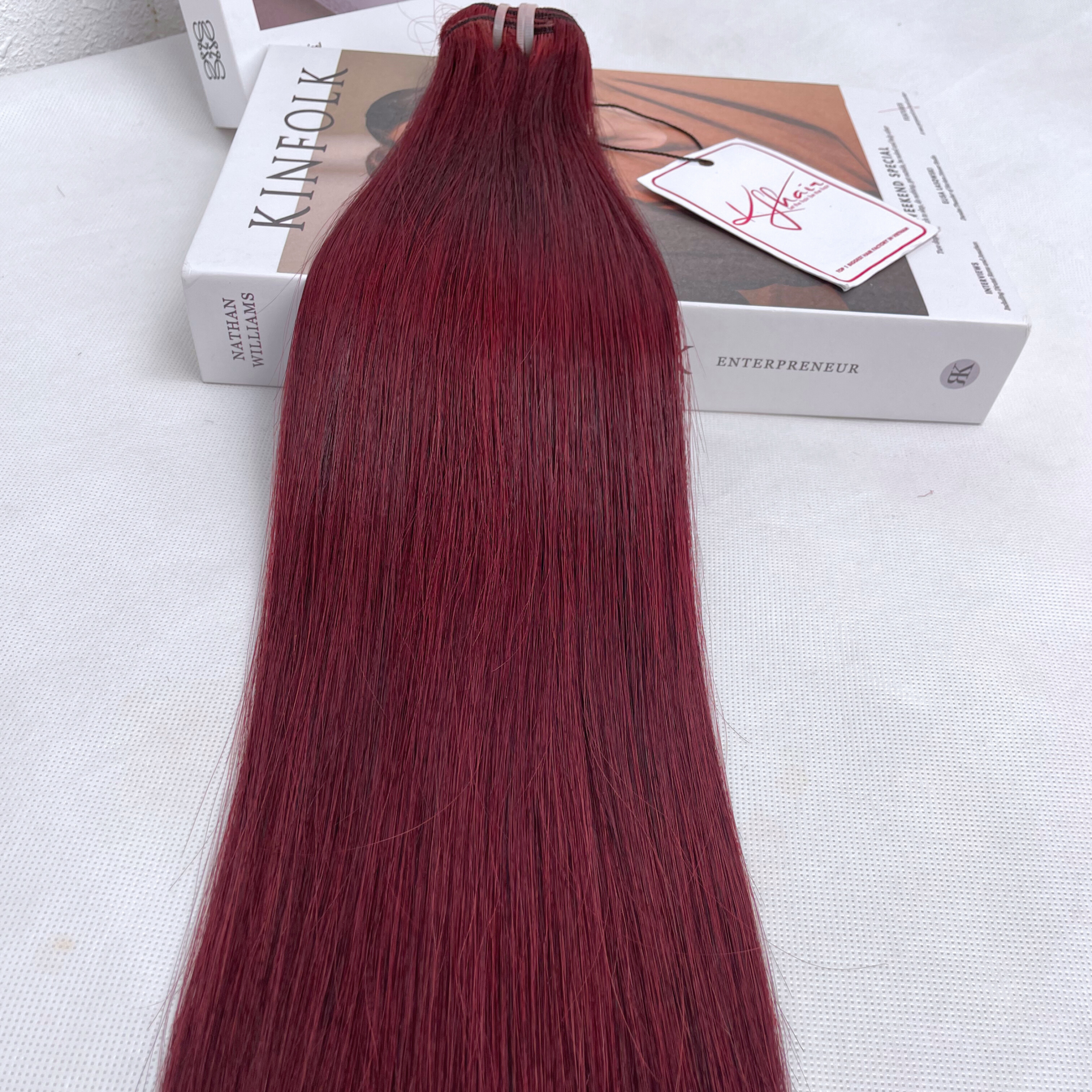 Wine Color Bone Straight Remy Human Hair Weft KF06 - Image 5