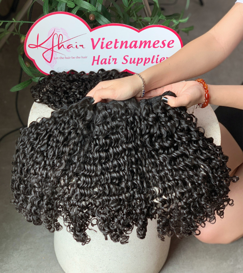 Natural Black Color Pixie Curly Remy Human Hair Weft KF38 - Image 5