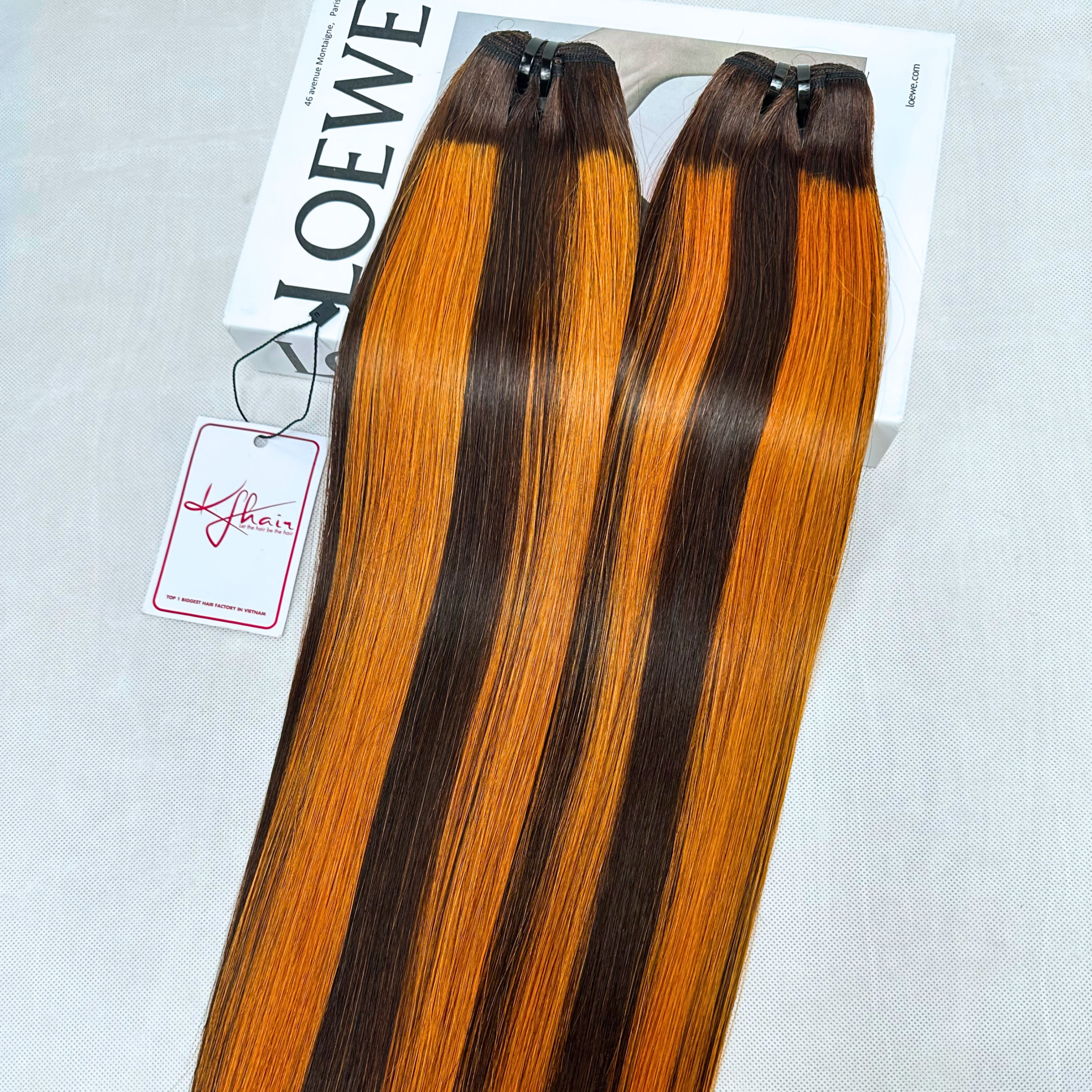 Orange Highlight Piano Color Bone Straight Remy Human Hair Weft KF18 - Image 5